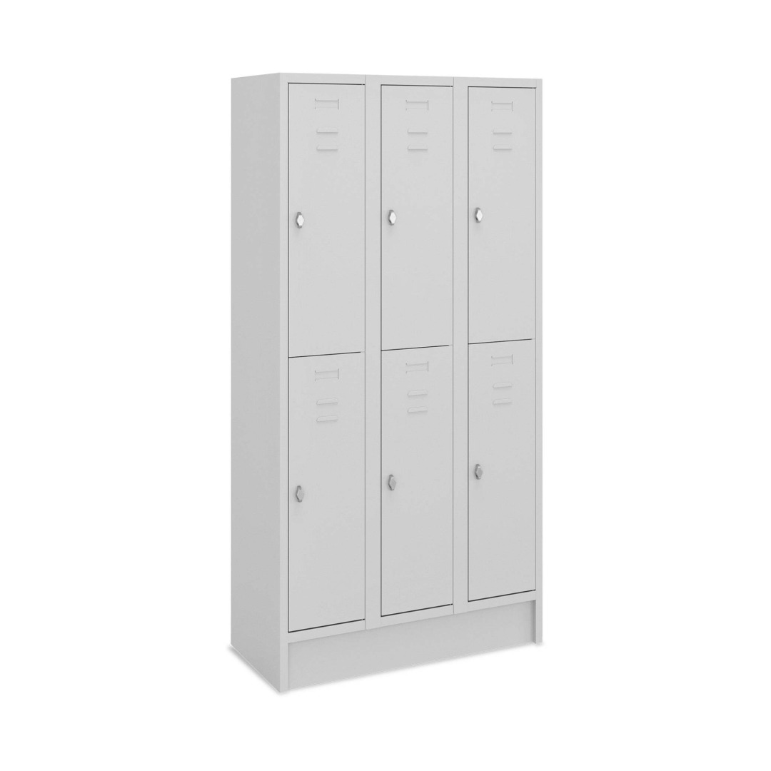 Doppelstock-Spind, 3 Abteile, 6 Fächer, Abteilbreite 30 cm, Höhe 180 cm, Breite 50 cm,  RAL 7035 Lichtgrau