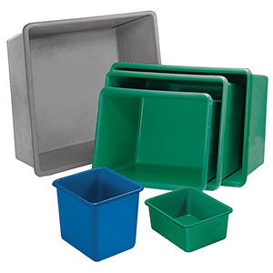 GFK-Rechteckbehälter, ohne Staplertaschen, Volumen 550 l, LxBxH oben auß/inn 1320/1180x970/830x630/620 mm, Farbe grün