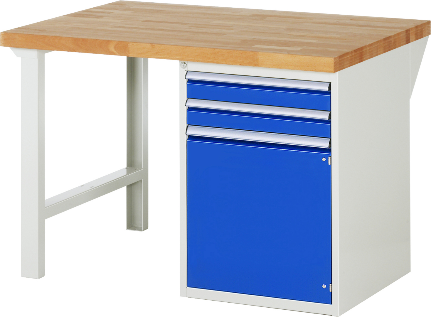 Werkbank Modell 7503 rot - schwarz, BxTxH 1250x900x840 mm,  Buche-Massiv Arbeitsplatte 40 mm,  2 Schubladen mit  Vollauszug 100 % und  SoftClosing