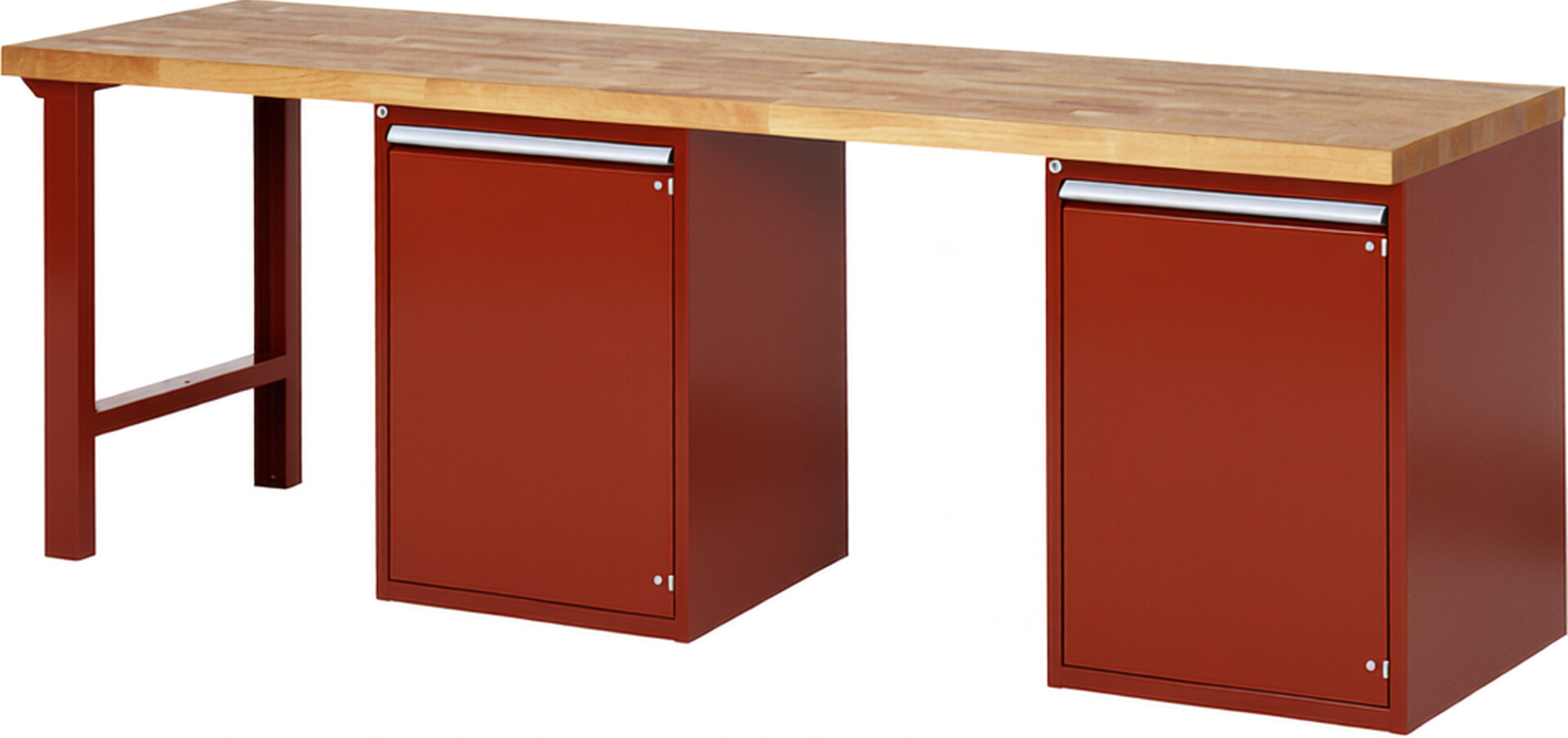 RAU Werkbank rot - Breite 250 cm - Tiefe 70 cm - Höhe 84 cm - Buche-Massiv Arbeitsplatte 40 mm