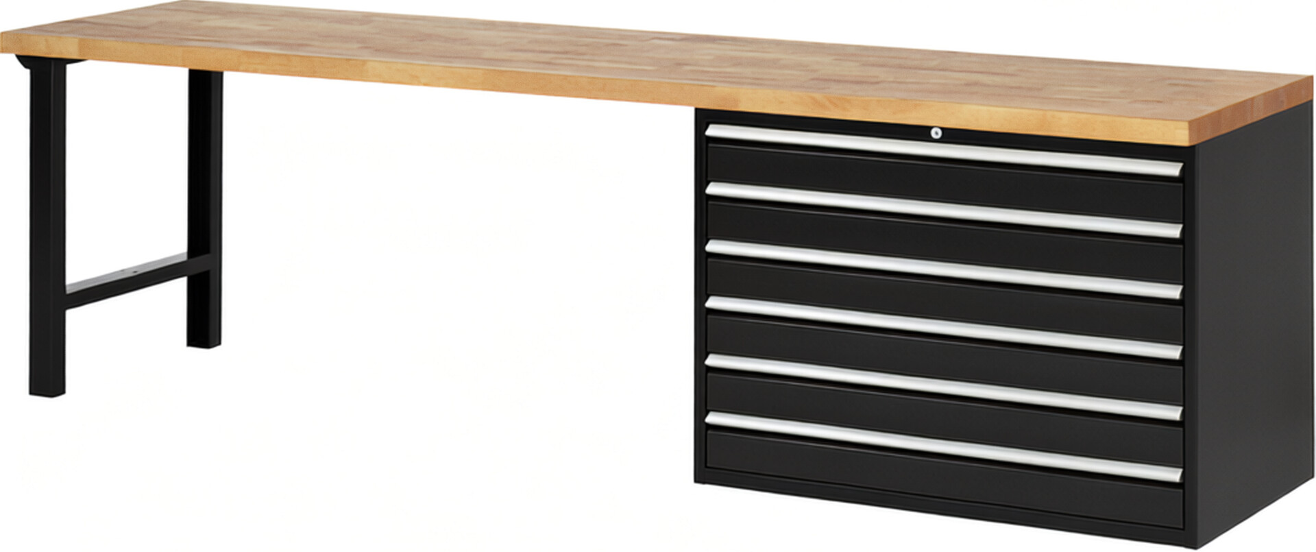 RAU Werkbank schwarz - Breite 300 cm - Tiefe 70 cm - Höhe 89 cm - Buche-Massiv Arbeitsplatte 40 mm