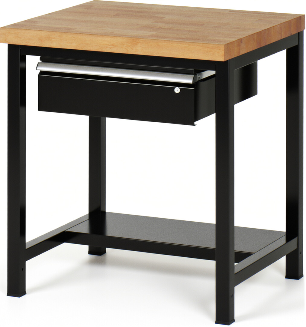 RAU Werkbank schwarz - Breite 75 cm - Tiefe 70 cm - Höhe 84 cm - Buche-Massiv Arbeitsplatte 40 mm