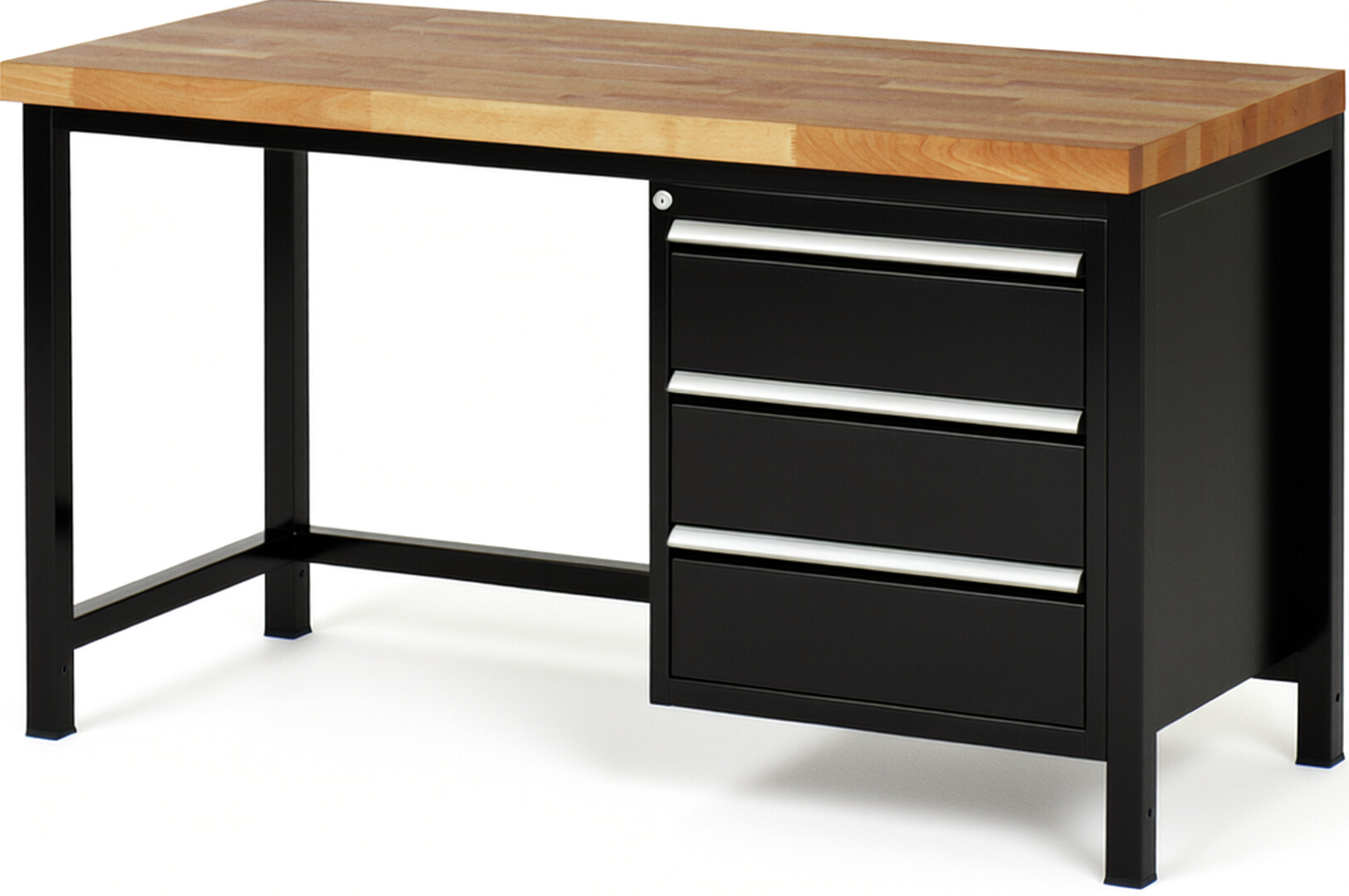 Werkbank Modell 8157 schwarz, BxTxH 1500x700x840 mm,  Buche-Massiv Arbeitsplatte 40 mm,  3 Schubladen mit  Vollauszug 100 % und  SoftClosing