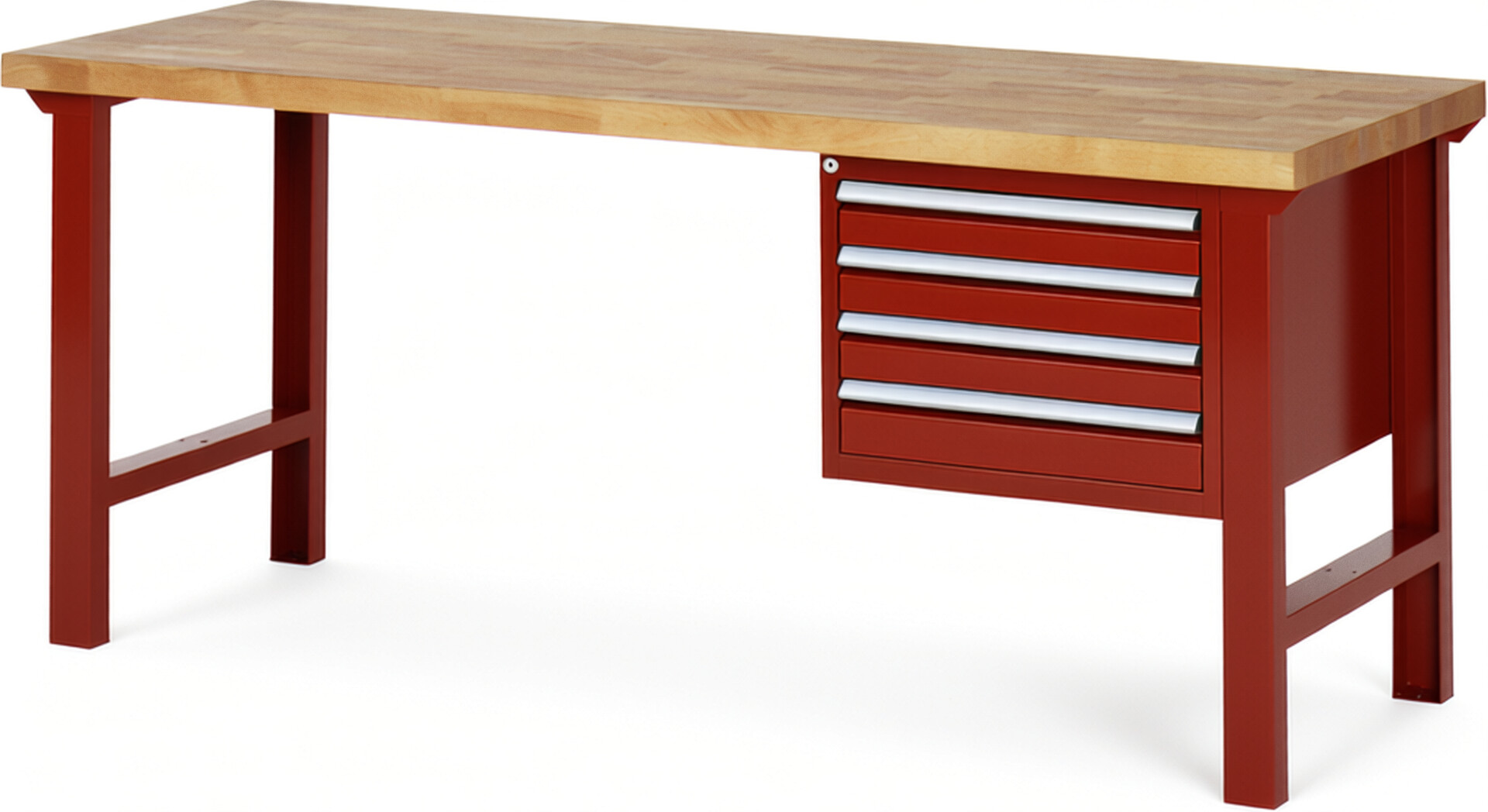 RAU Werkbank rot - Breite 200 cm - Tiefe 70 cm - Höhe 84 cm - Buche-Massiv Arbeitsplatte 40 mm