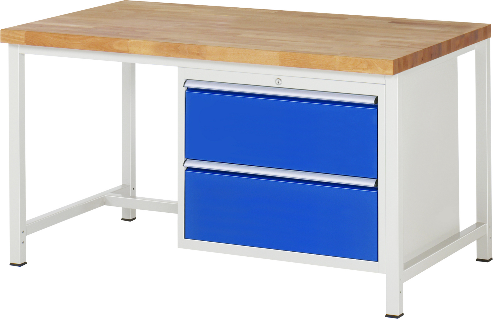 Werkbank Modell 8255,  BxTxH 1500x900x840-1040 mm,  Buche-Massiv Arbeitsplatte 40 mm,  2 Schubladen mit  Vollauszug 100 % und  SoftClosing