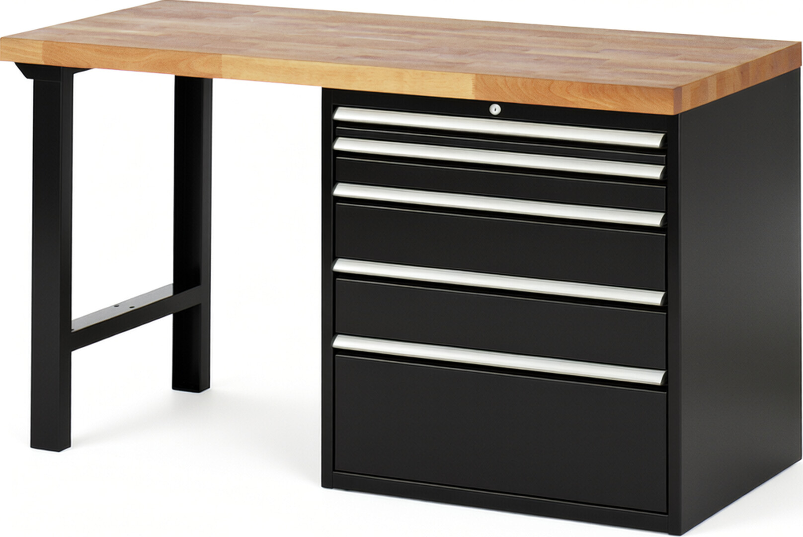 RAU Werkbank schwarz - Breite 150 cm - Tiefe 70 cm - Höhe 84 cm - Buche-Massiv Arbeitsplatte 40 mm