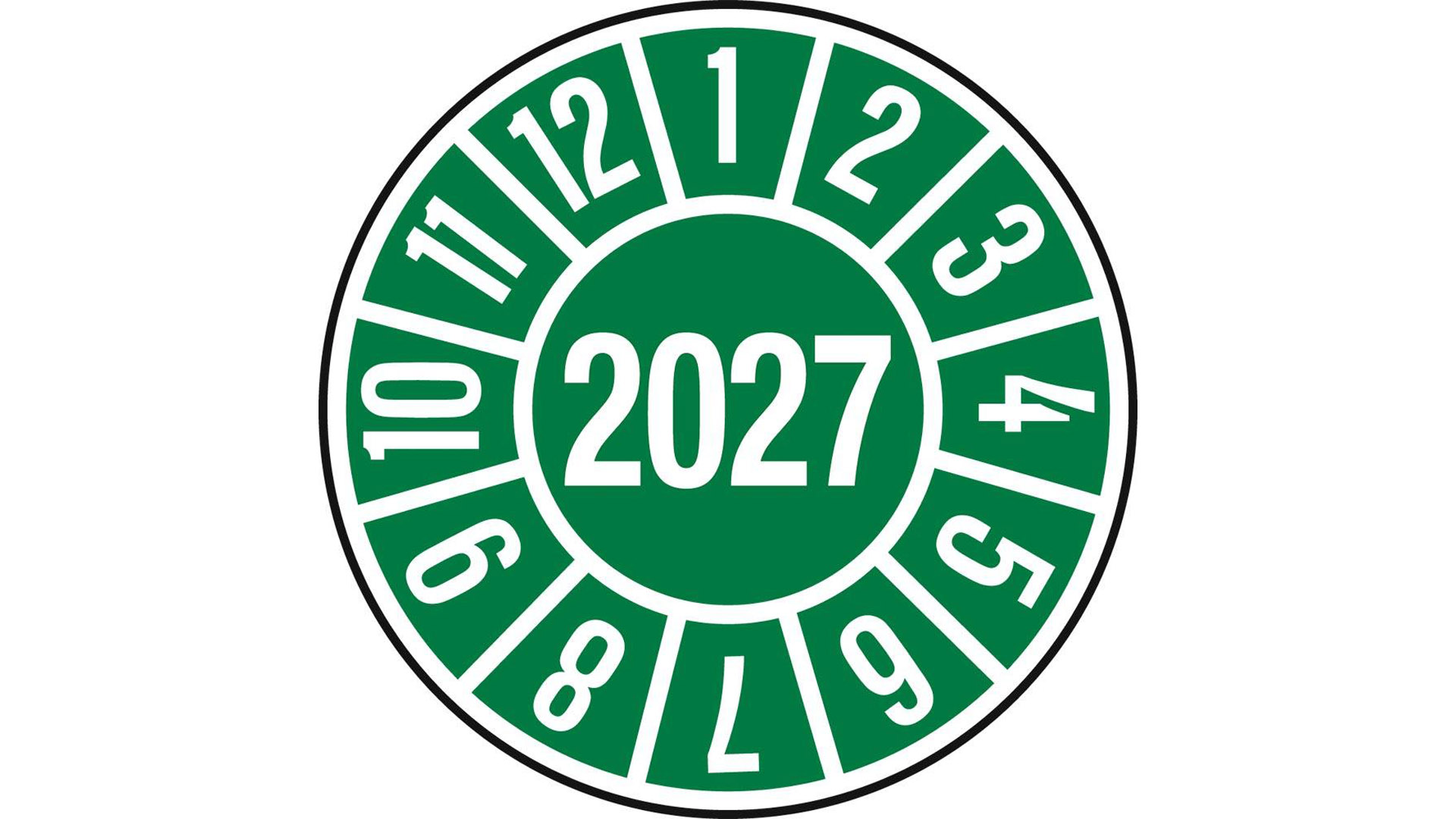 Hinweisschild, Plakette, grün, Jahr 2027, PVC-Folie, Durchm. 35 mm, VE 10 Stück, Mindestabnahme 10 VE