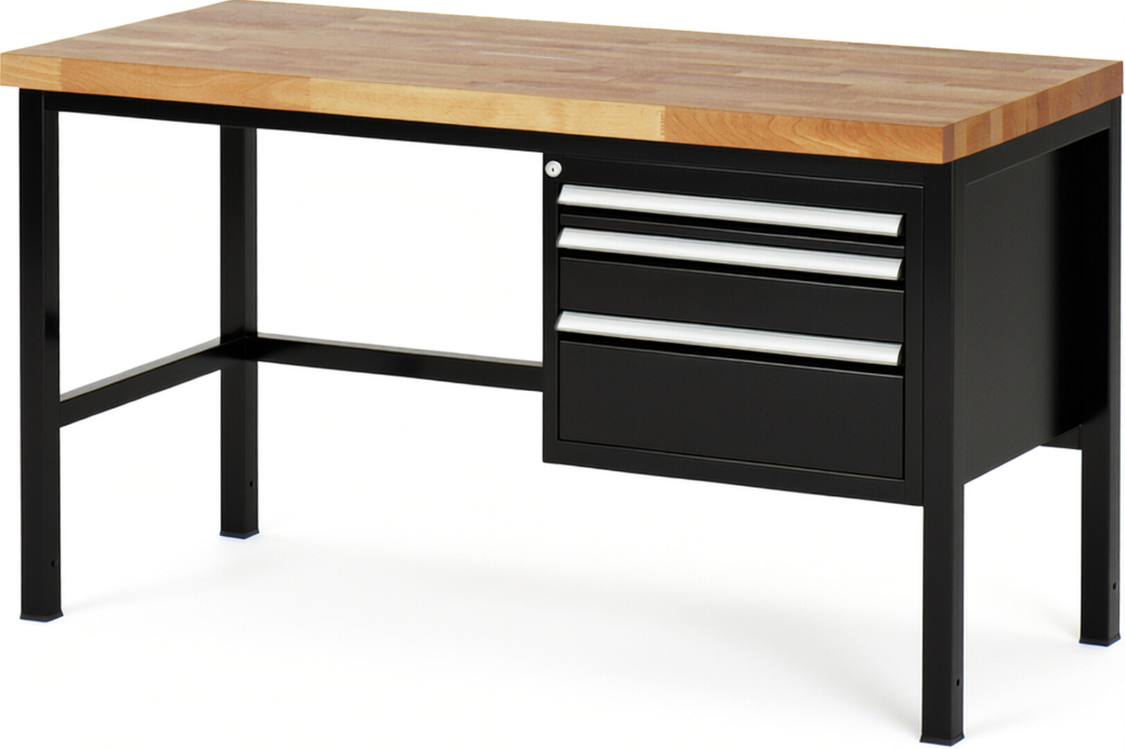 Werkbank Modell 8126 schwarz, BxTxH 1500x700x840-1040 mm,  Buche-Massiv Arbeitsplatte 40 mm,  3 Schubladen mit  Auszug 90 %