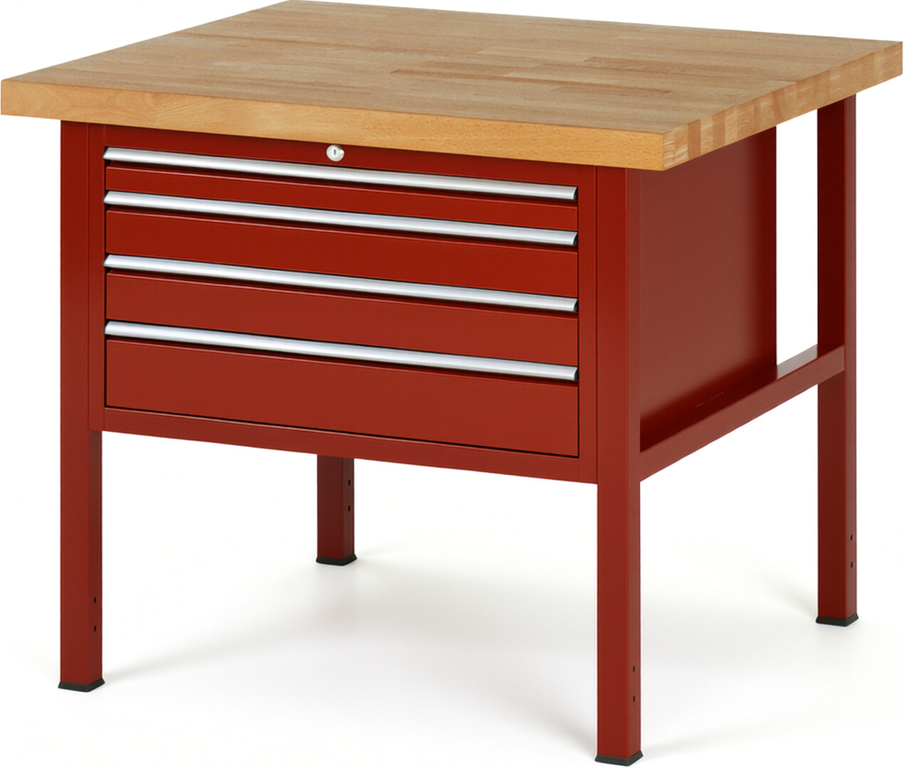 Werkbank Modell 8232 rot, BxTxH 1000x900x840 mm,  Buche-Massiv Arbeitsplatte 40 mm,  4 Schubladen mit  Auszug 90 %