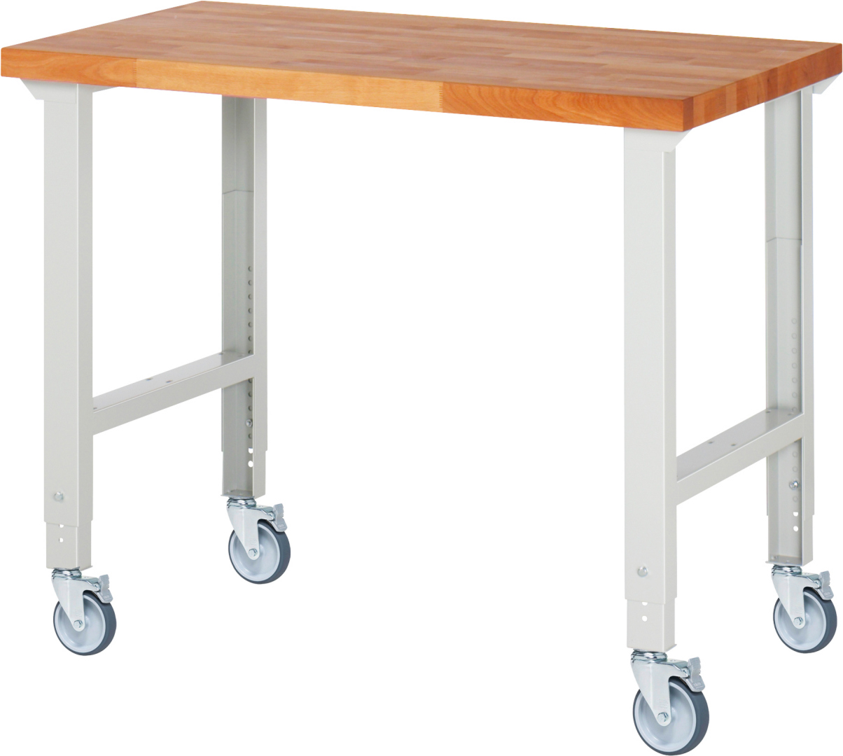 Fahrbare Werkbank Modell 7000 schwarz, BxTxH 1250x700x950-1000 mm,  Buche-Massiv Arbeitsplatte 40 mm