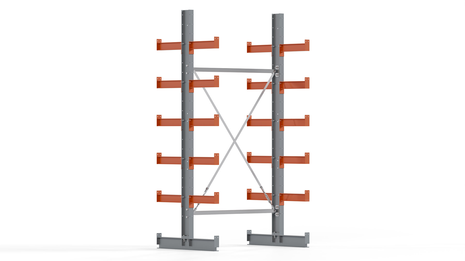 Kragarmregal KARL basic - lackiert - Breite: 128 cm - Höhe: 250 cm - Tiefe: 40 cm - Traglast je Kragarm: 1100 kg - beidseitig