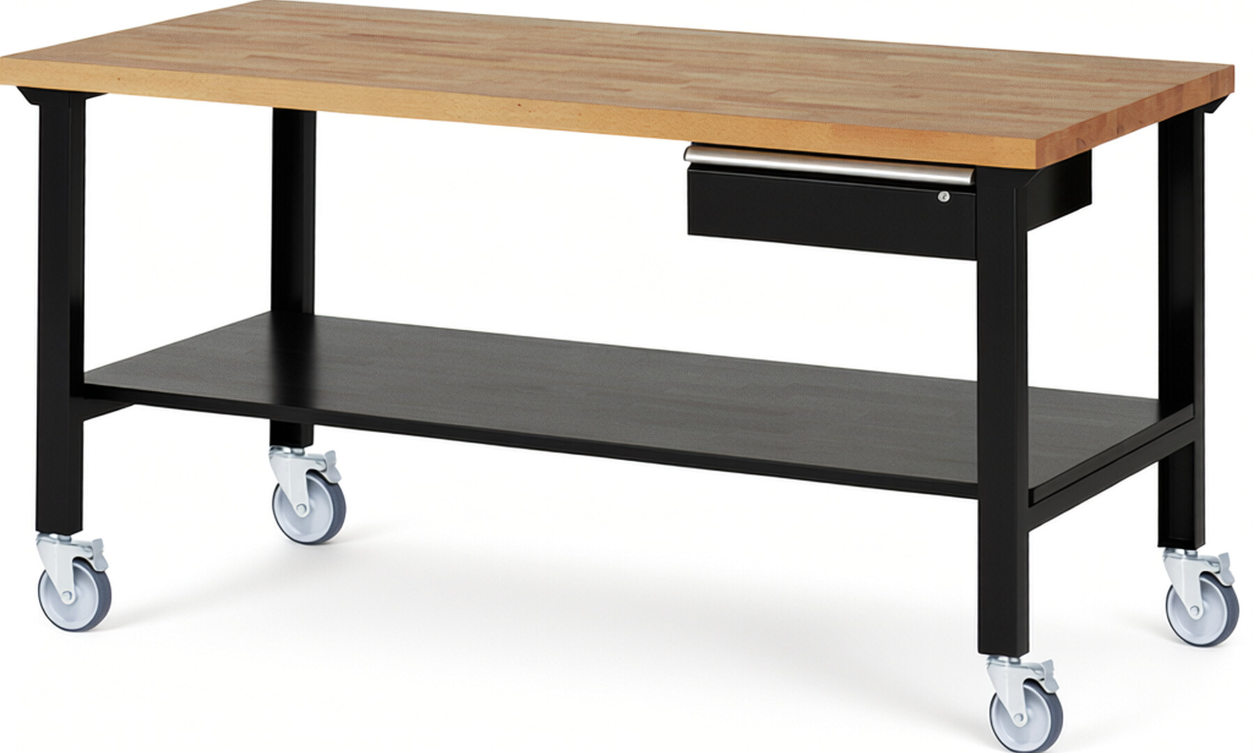 RAU Werkbank schwarz - Breite 200 cm - Tiefe 90 cm - Höhe 100 cm - Buche-Massiv Arbeitsplatte 40 mm