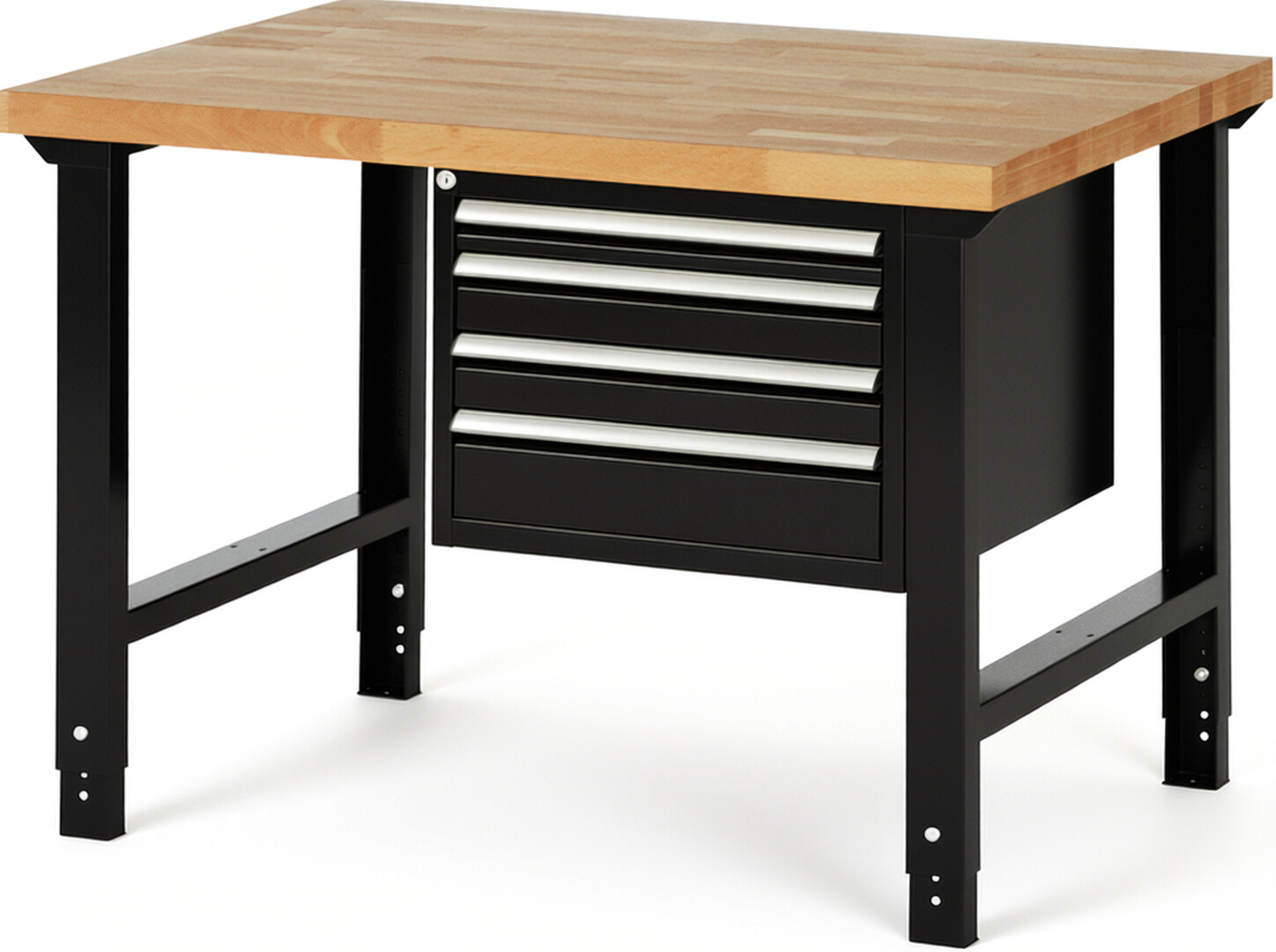 RAU Werkbank schwarz - Breite 125 cm - Tiefe 90 cm - Höhe 114 cm - Buche-Massiv Arbeitsplatte 40 mm