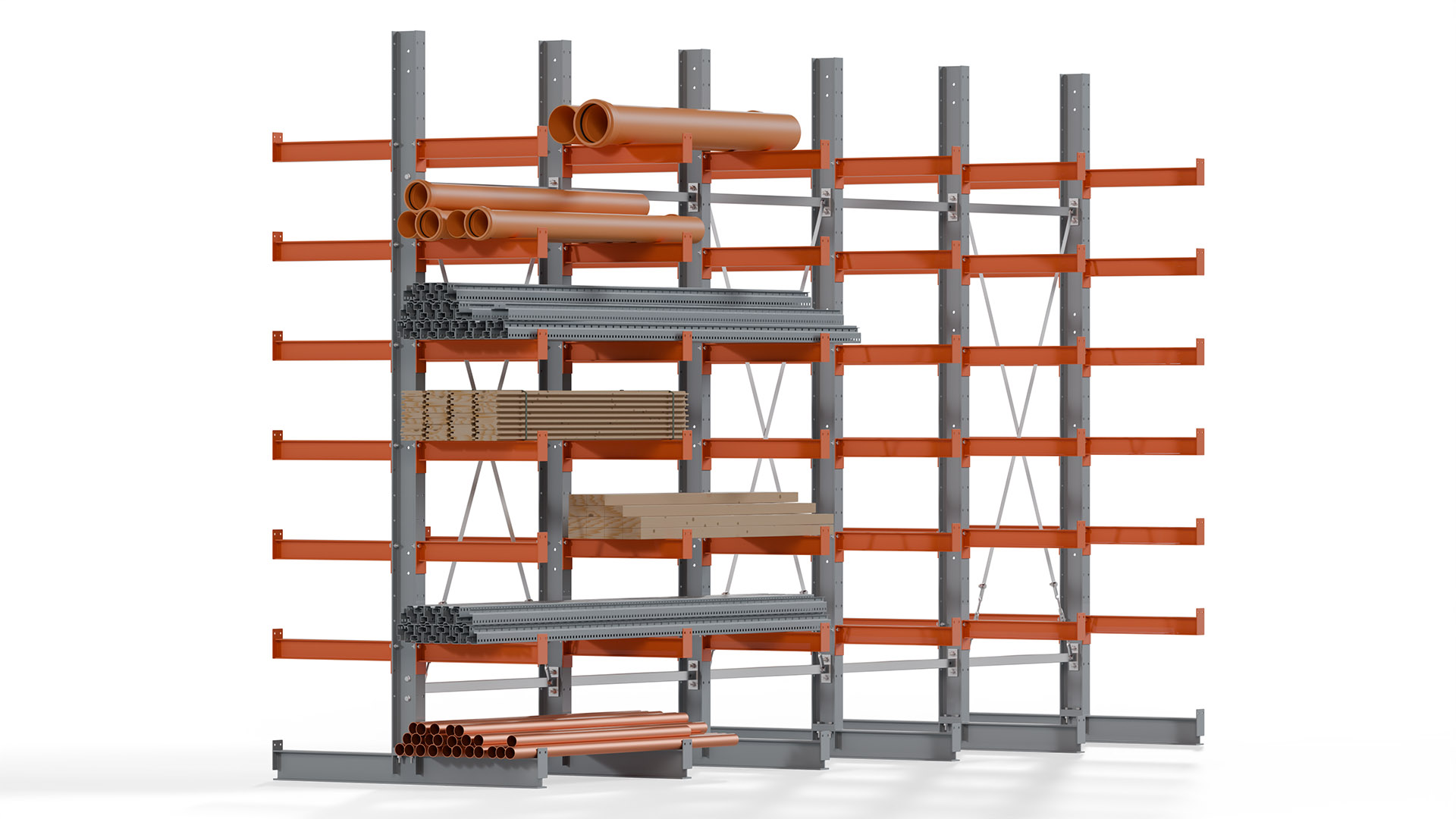 Kragarmregal KARL basic - lackiert - Breite: 500 cm - Höhe: 300 cm - Tiefe: 60 cm - Traglast je Kragarm: 740 kg - beidseitig