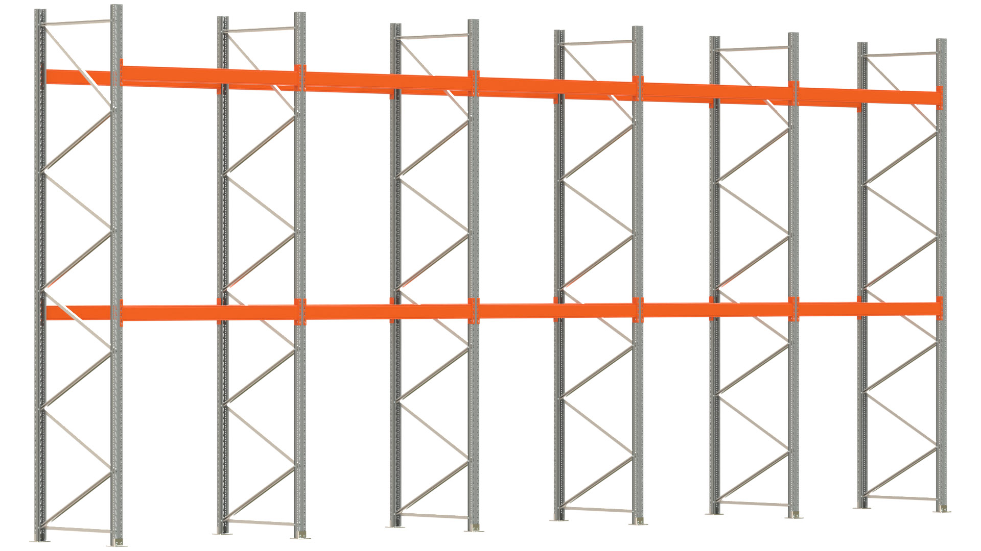 Palettenregal ARTUS - Breite 1001 cm - Höhe 450 cm - Tiefe 110 cm - 2 Träger-Ebenen - max. Fachlast 2000 kg - 30 Palettenstellplätze