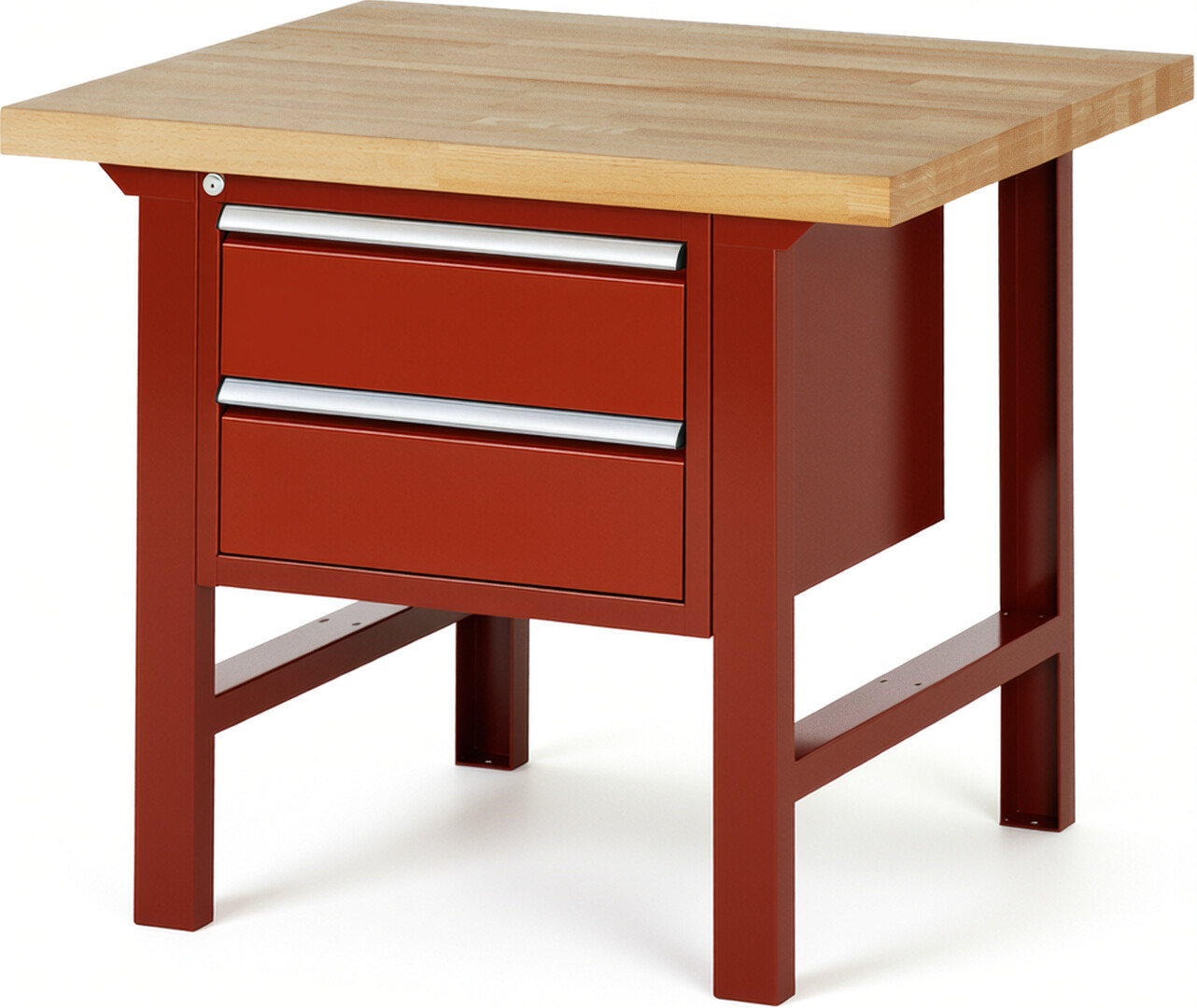 RAU Werkbank rot - Breite 100 cm - Tiefe 90 cm - Höhe 84 cm - Buche-Massiv Arbeitsplatte 40 mm