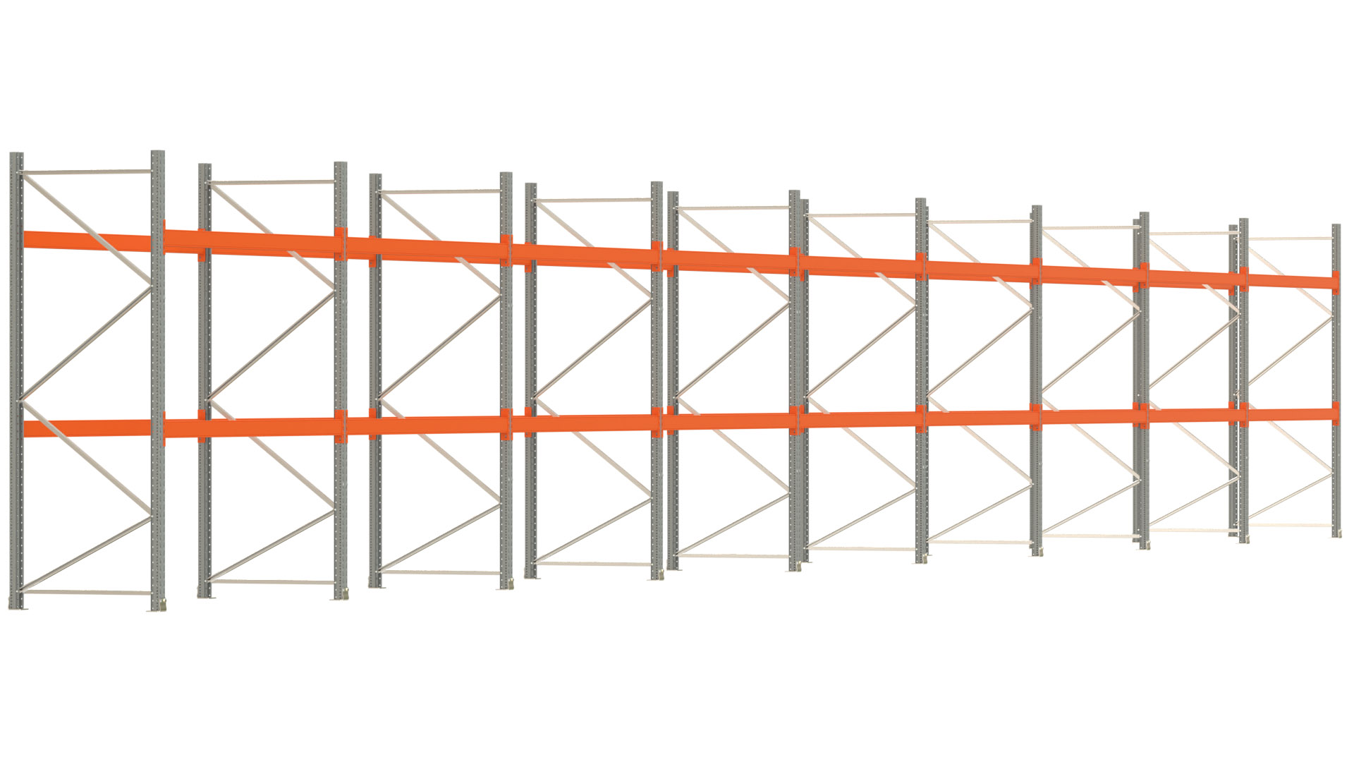Palettenregal ARTUS - Breite 2515 cm - Höhe 300 cm - Tiefe 110 cm - 2 Träger-Ebenen - max. Fachlast 2100 kg - 81 Palettenstellplätze