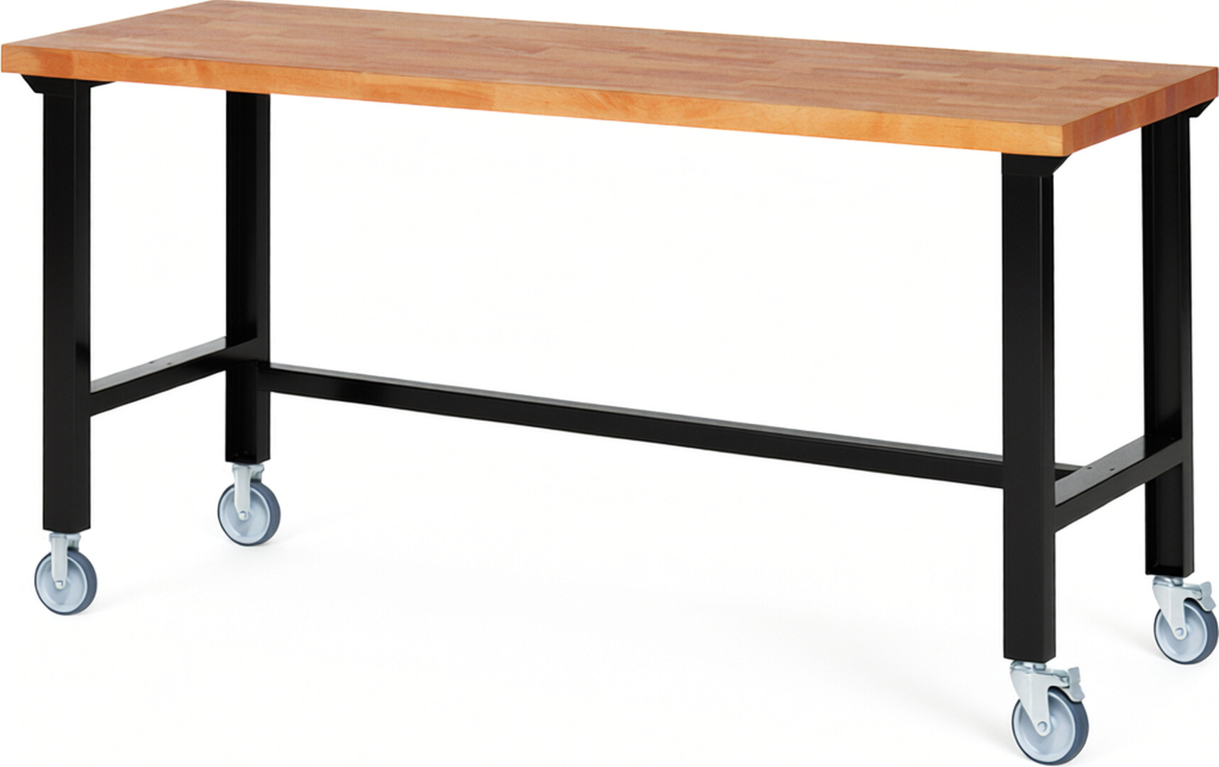 RAU Werkbank schwarz - Breite 200 cm - Tiefe 70 cm - Höhe 100 cm - Buche-Massiv Arbeitsplatte 40 mm