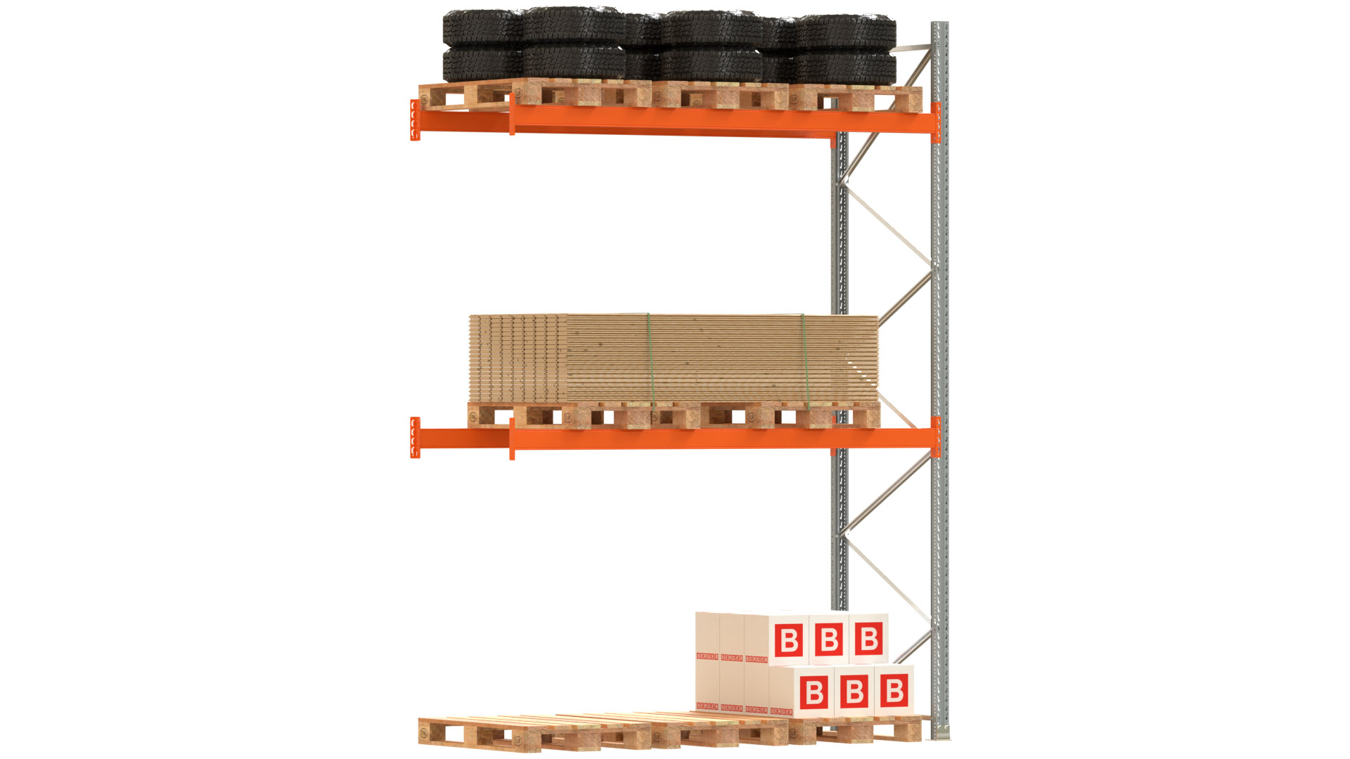 Palettenregal ARTUS - Anbaufeld - Breite 278,5 cm - Höhe 400 cm - Tiefe 110 cm - 2 Träger Ebenen