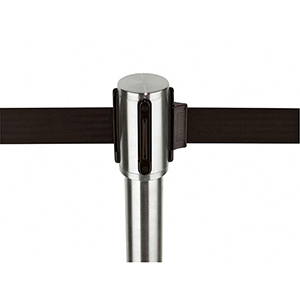 Gurtpfosten, Gurtständer, Ausf. Chrom mit schwarzem Gurt, Höhe 1 m, Fußdurchm. 0,32 m, Gurtlänge max. 3 m, Gewicht 12,5 kg