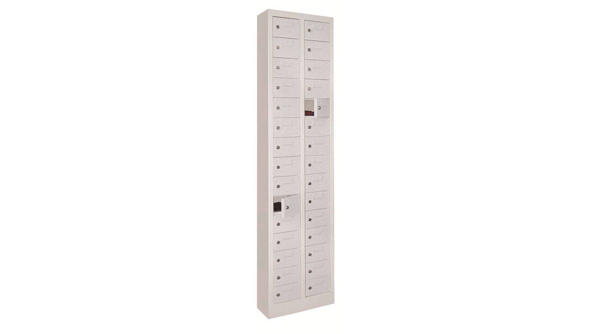 Schließfachschrank, Breite 46 cm, Höhe 195 cm, Tiefe 20 cm, 30 Fächer