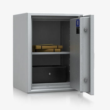 Dokumententresor, Geldschrank, Safe, VdS Klasse 1, 60 Minuten feuerfest, Türen 1-flügelig, 1 Fachboden, 615 x 463 x 440 mm (HxBxT), Farbe lichtgrau