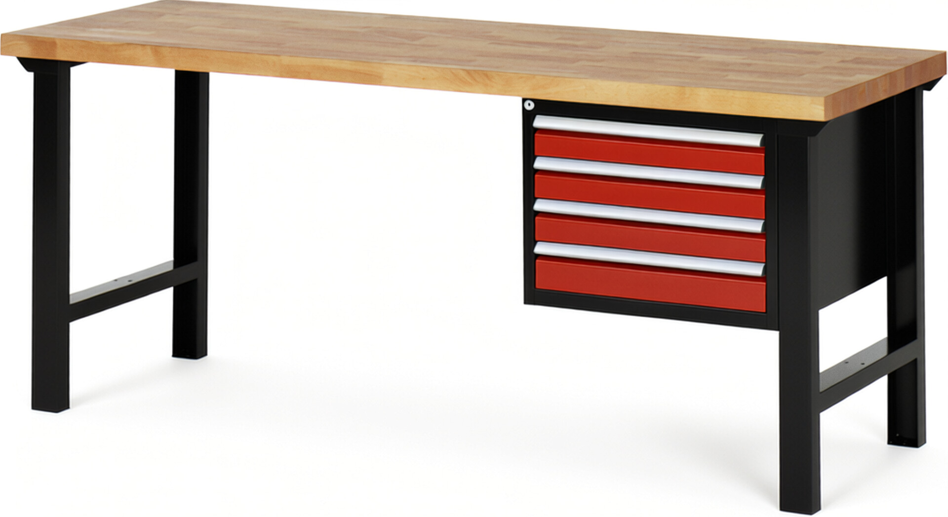 RAU Werkbank schwarz - rot - Breite 200 cm - Tiefe 70 cm - Höhe 84 cm - Buche-Massiv Arbeitsplatte 40 mm