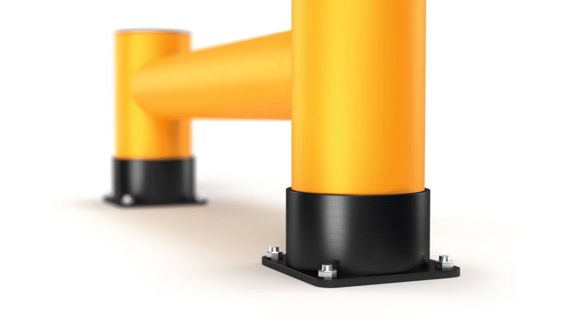 Regalendschutz, Einzelplanke, HDPE, Länge 1200 mm, Höhe 400 mm, Pollerdurchm. 180 mm, Verbindungsrohrdurchm. 140 mm, Farbe gelb