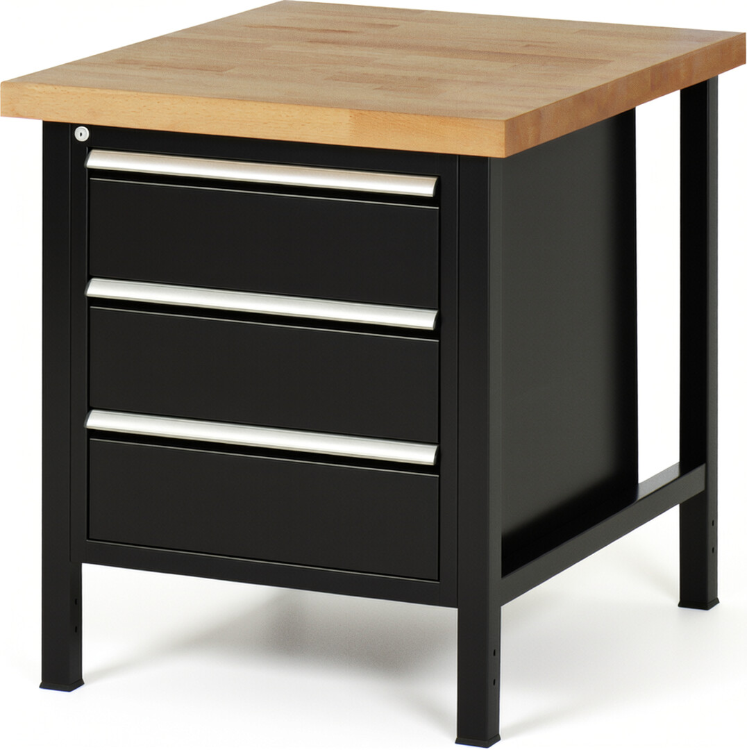 RAU Werkbank schwarz - Breite 75 cm - Tiefe 90 cm - Höhe 104 cm - Buche-Massiv Arbeitsplatte 40 mm