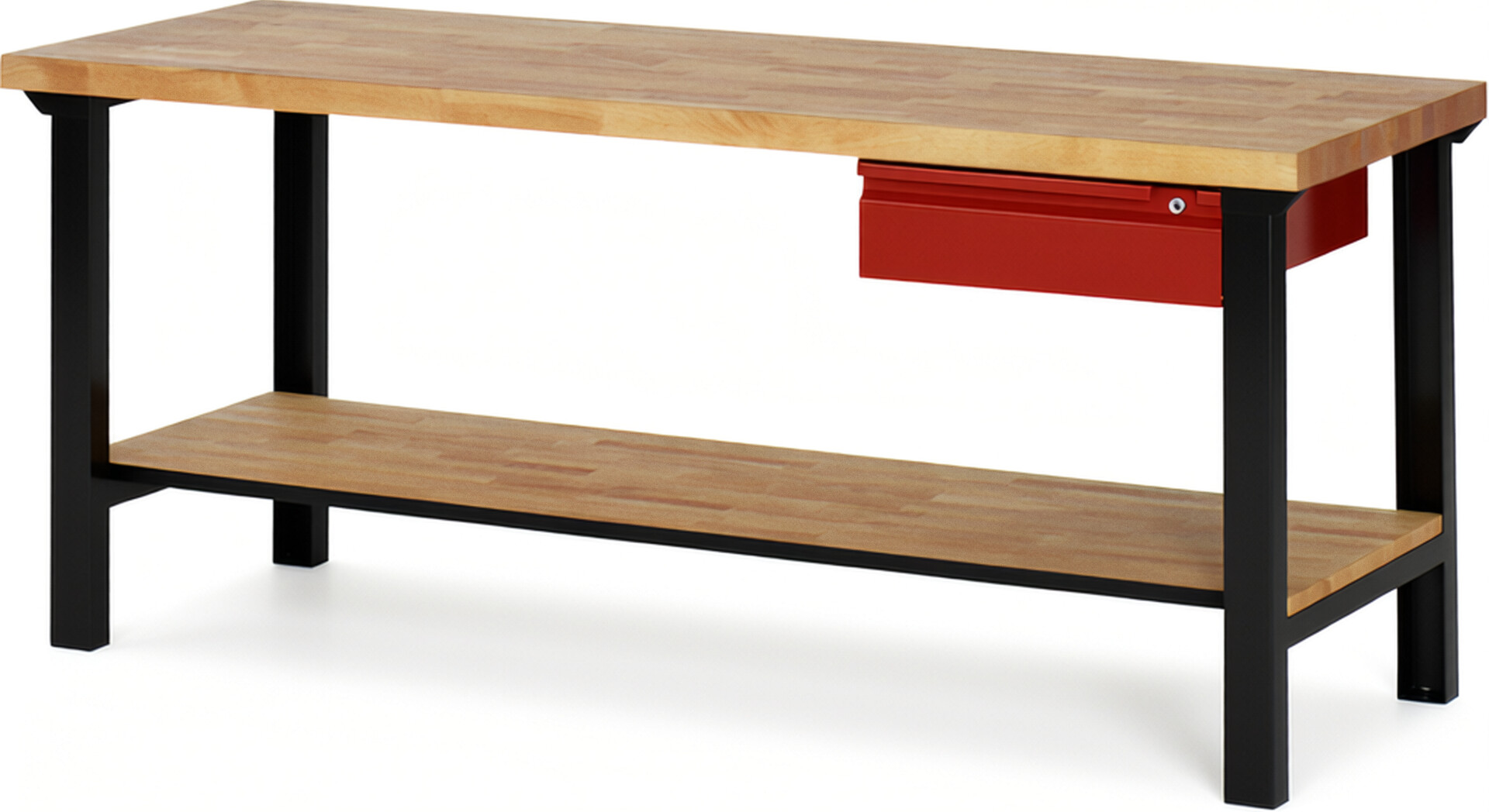 RAU Werkbank schwarz - rot - Breite 200 cm - Tiefe 70 cm - Höhe 84 cm - Buche-Massiv Arbeitsplatte 40 mm