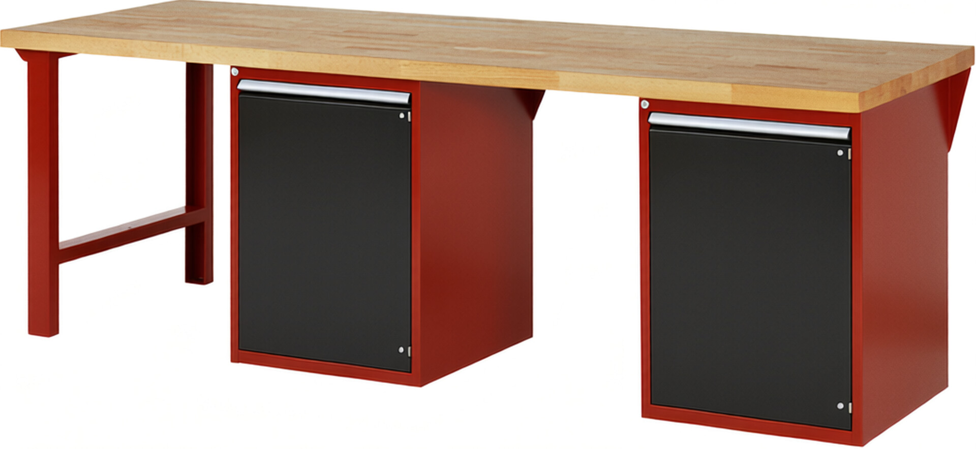 Werkbank Modell 7501 rot - schwarz, BxTxH 2500x900x840 mm,  Buche-Massiv Arbeitsplatte 40 mm