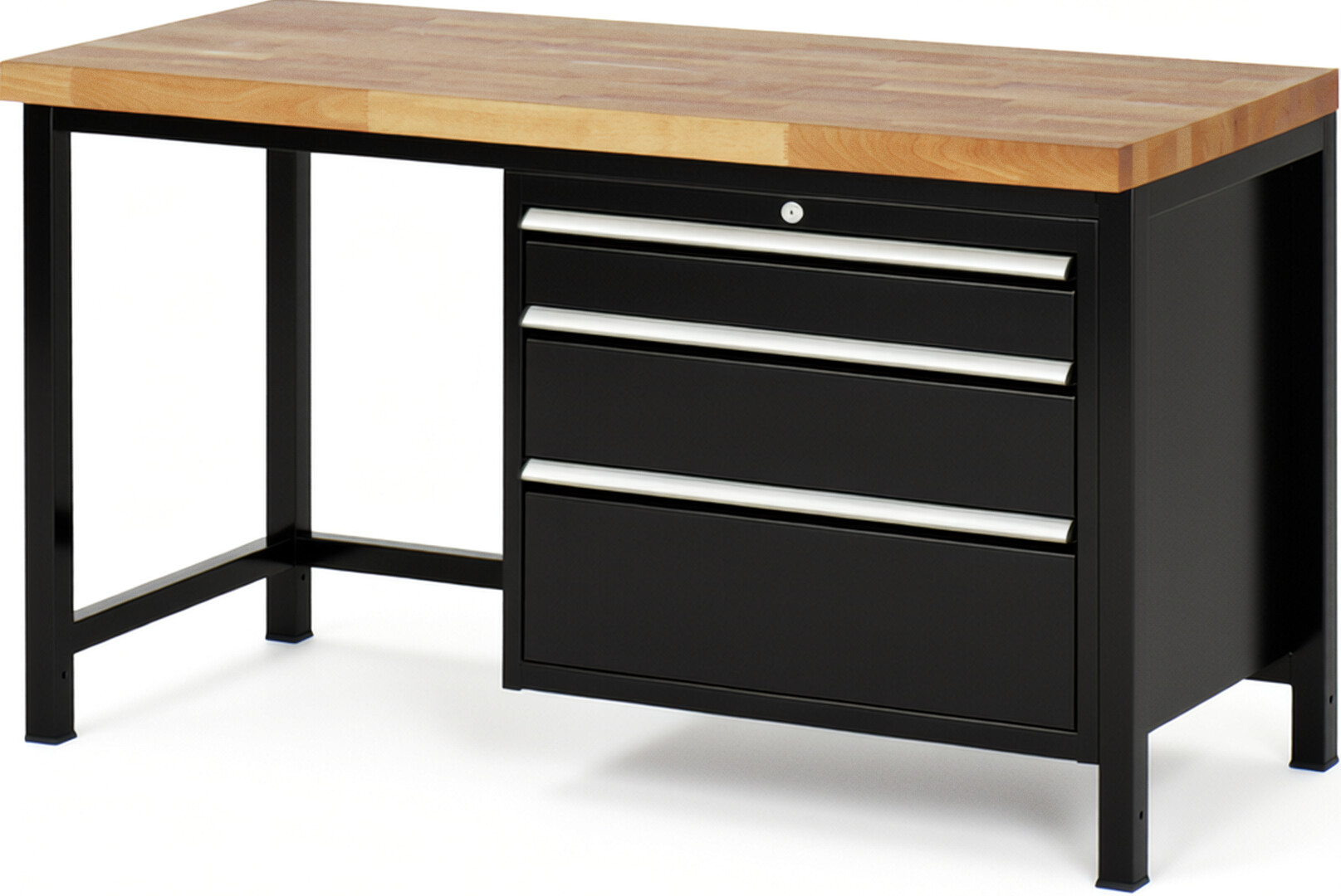 RAU Werkbank schwarz - Breite 150 cm - Tiefe 70 cm - Höhe 84 cm - Buche-Massiv Arbeitsplatte 40 mm