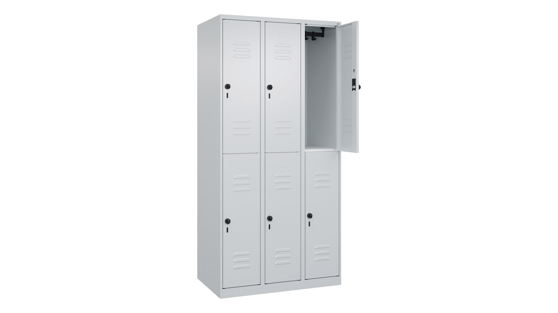 Garderobenspind doppelstöckig, Breite 90 cm, Höhe 185 cm, Tiefe 50 cm, 6 Fächer