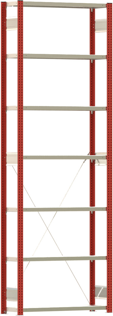 Fachbodenregal BERT - Breite: 100,5 cm - Tiefe: 30 cm - Höhe: 300 cm - 7 Böden - Grundregal