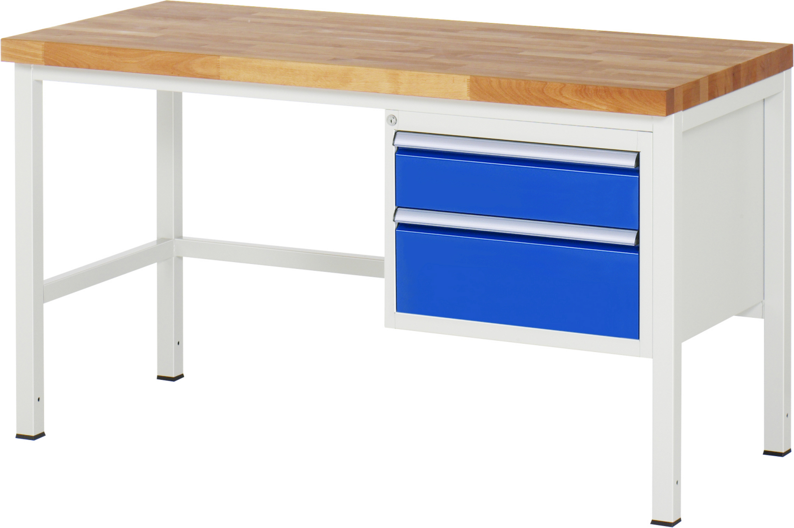 Werkbank Modell 8123 schwarz, BxTxH 1500x700x840 mm,  Buche-Massiv Arbeitsplatte 40 mm,  2 Schubladen mit  Vollauszug 100 % und  SoftClosing