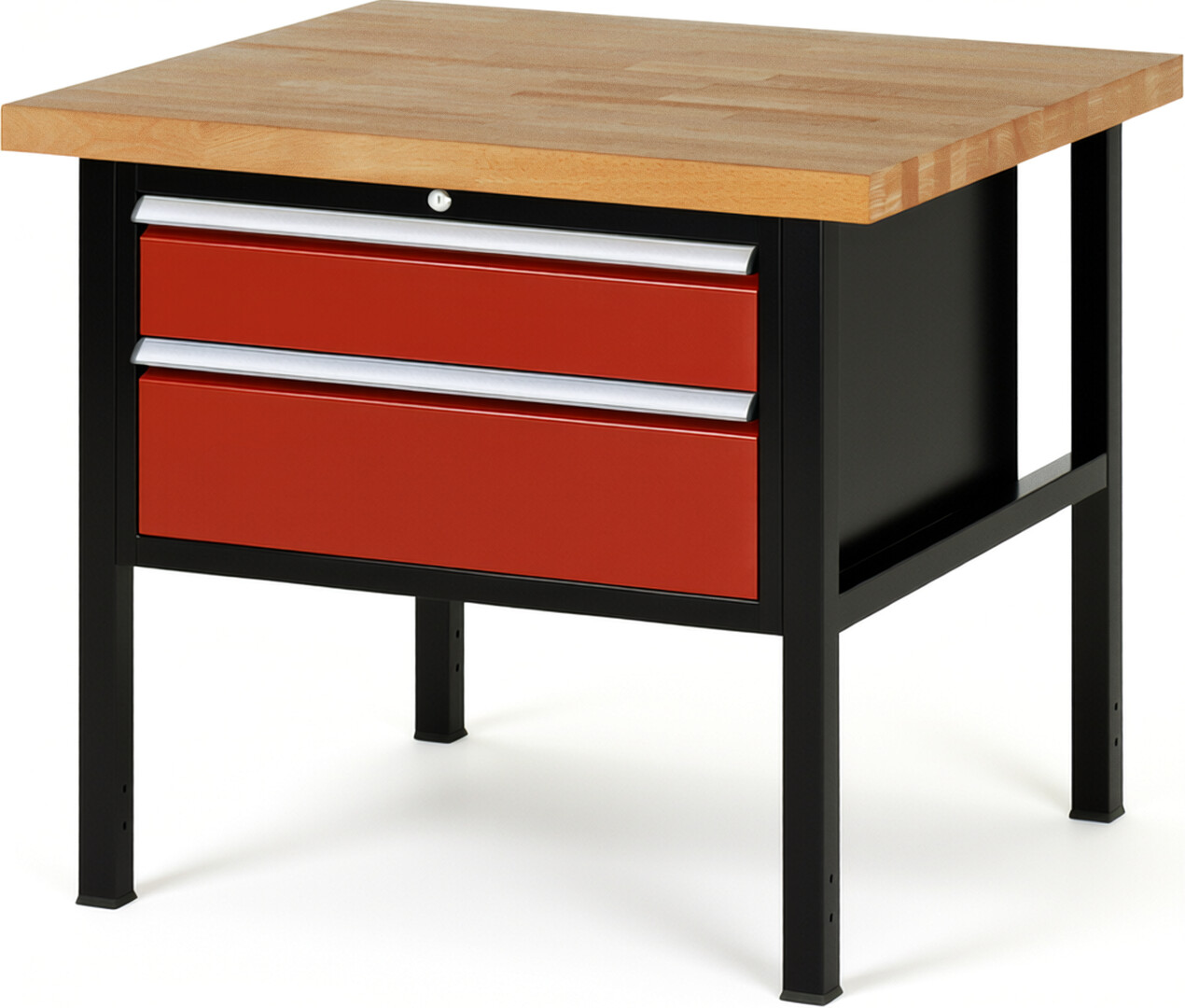 Werkbank Modell 8223 schwarz-rot, BxTxH 1000x900x840 mm,  Buche-Massiv Arbeitsplatte 40 mm,  2 Schubladen mit  Auszug 90 %