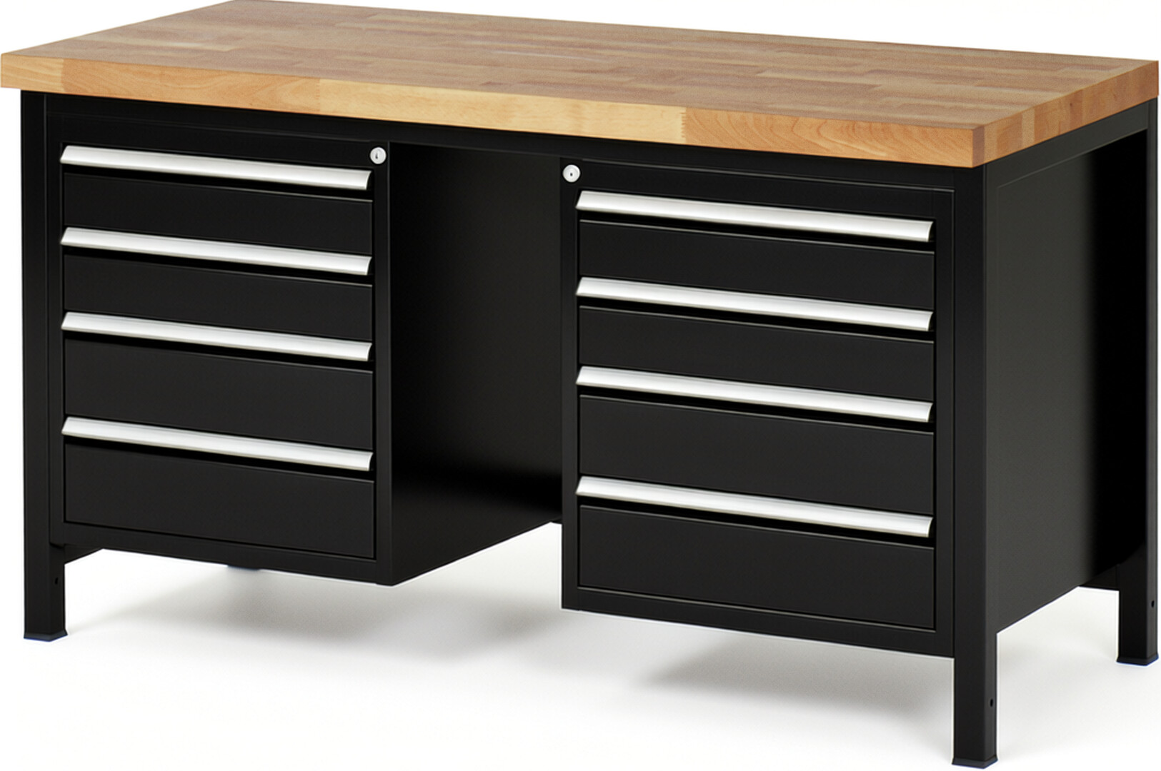 RAU Werkbank schwarz - Breite 150 cm - Tiefe 70 cm - Höhe 84 cm - Buche-Massiv Arbeitsplatte 40 mm