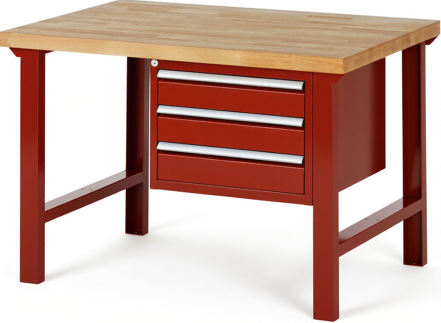 RAU Werkbank rot - Breite 125 cm - Tiefe 90 cm - Höhe 84 cm - Buche-Massiv Arbeitsplatte 40 mm