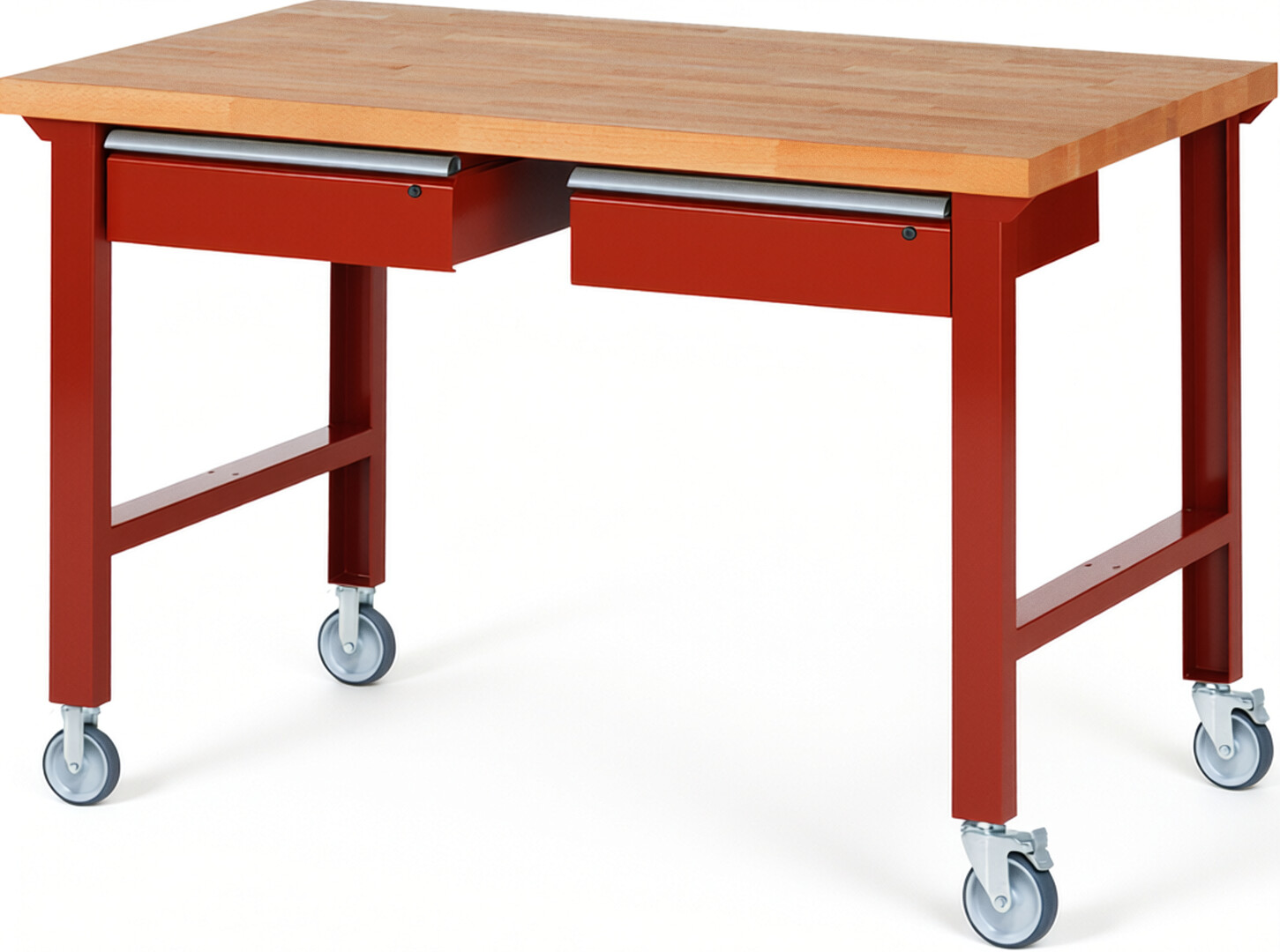 RAU Werkbank rot - Breite 150 cm - Tiefe 90 cm - Höhe 100 cm - Buche-Massiv Arbeitsplatte 40 mm