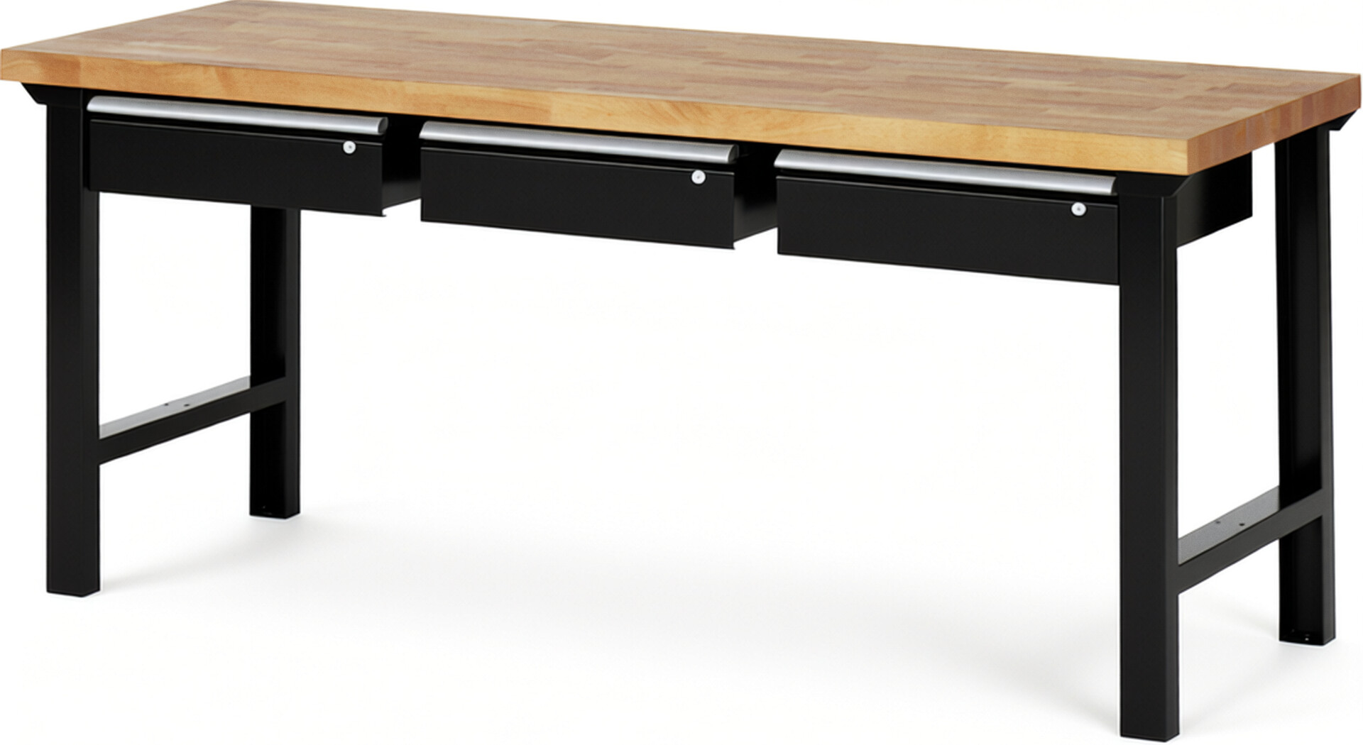 RAU Werkbank schwarz - Breite 200 cm - Tiefe 70 cm - Höhe 84 cm - Buche-Massiv Arbeitsplatte 40 mm