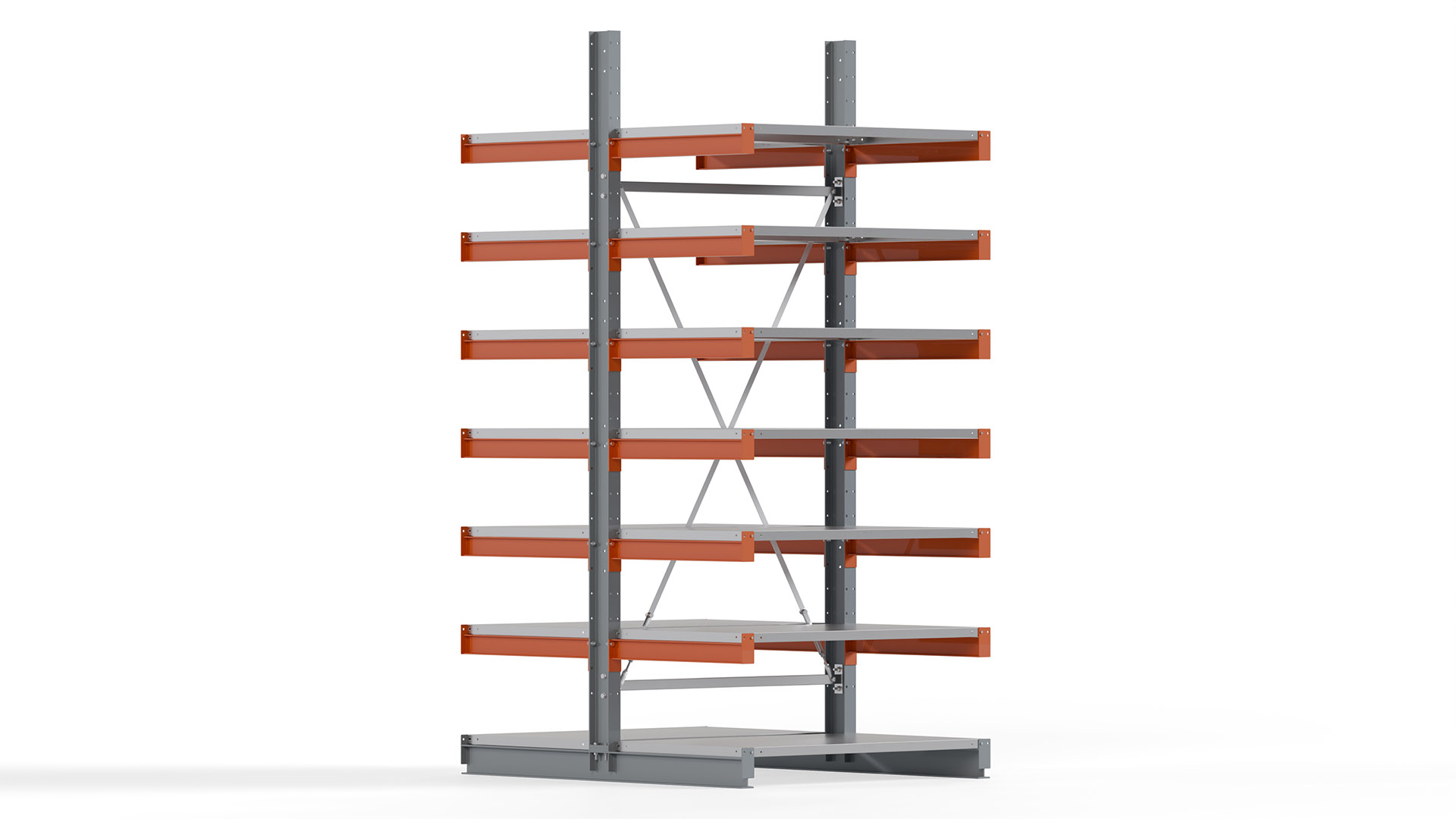 Kragarmregal KARL basic - lackiert - Breite: 128 cm - Höhe: 300 cm - Tiefe: 80 cm - Traglast je Kragarm: 550 kg - beidseitig