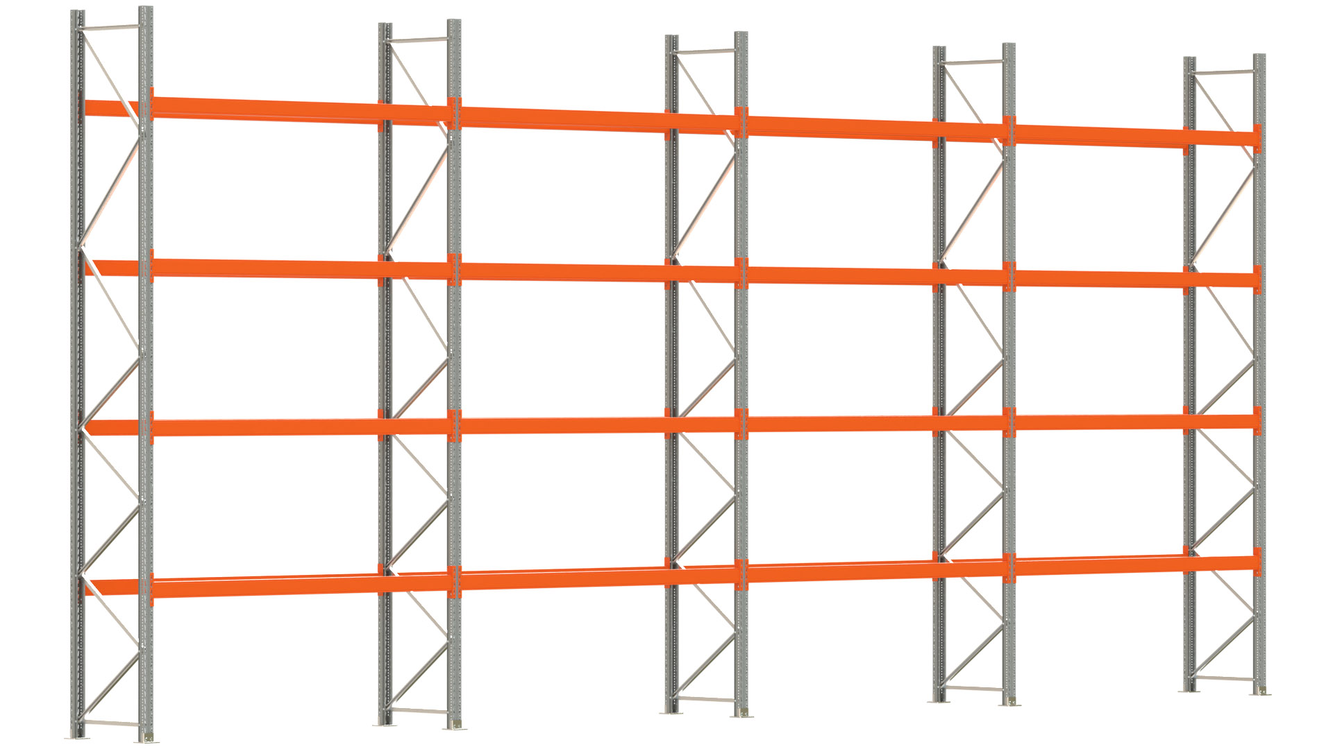 Palettenregal ARTUS - Breite 1122,5 cm - Höhe 500 cm - Tiefe 80 cm - Fachlast 2250 kg - 40 Palettenstellplätze