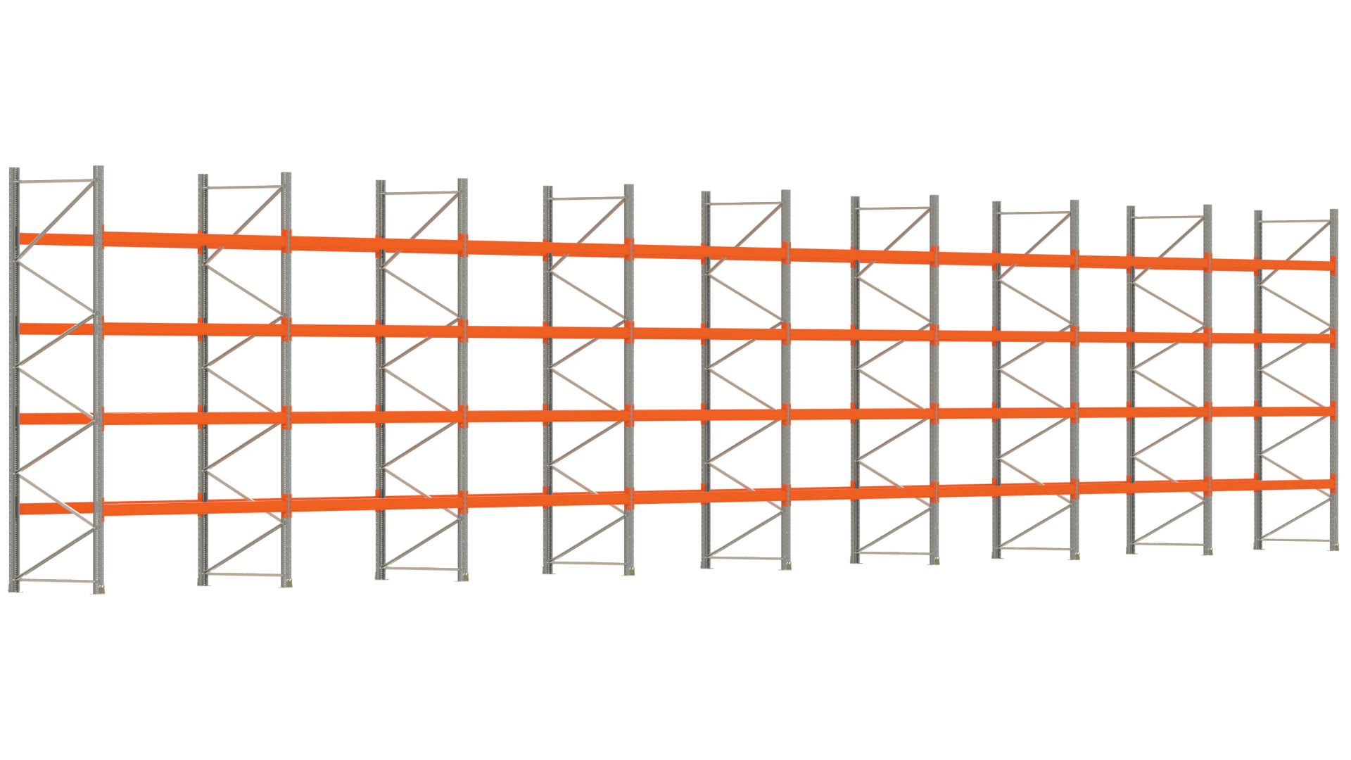 Palettenregal ARTUS - Breite 2236,5 cm - Höhe 400 cm - Tiefe 110 cm - 4 Träger-Ebenen - Fachlast 2000 kg - 120 Palettenstellplätze