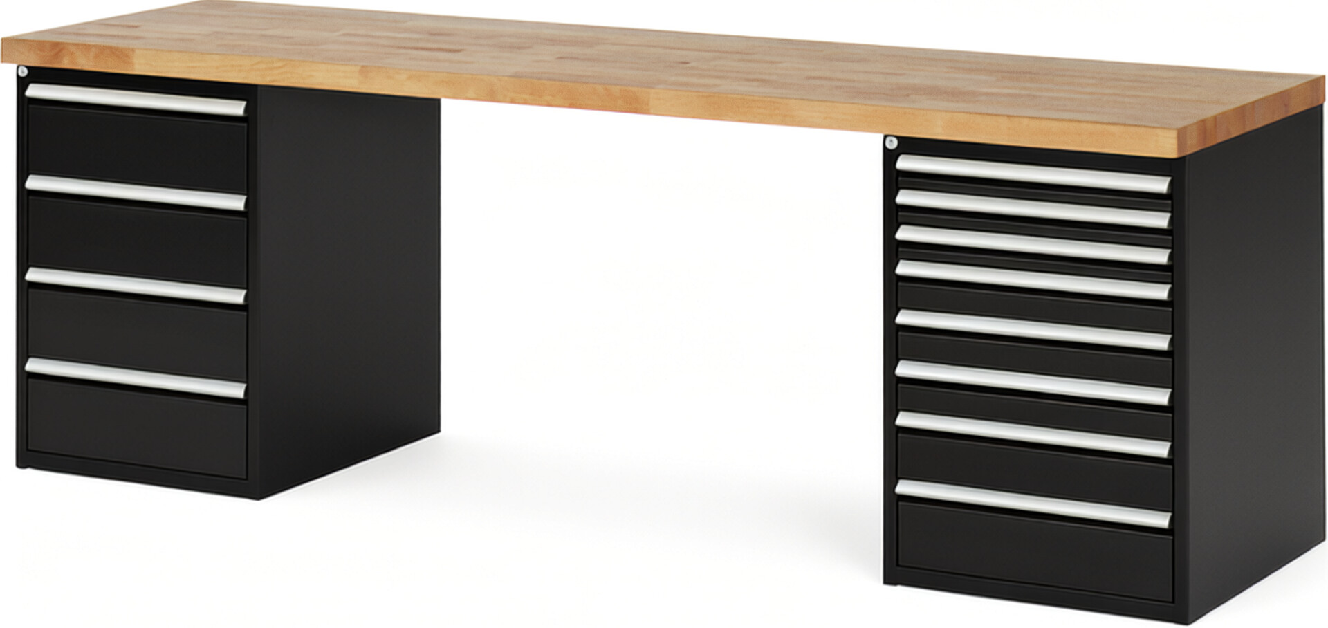 RAU Werkbank schwarz - Breite 250 cm - Tiefe 70 cm - Höhe 84 cm - Buche-Massiv Arbeitsplatte 40 mm