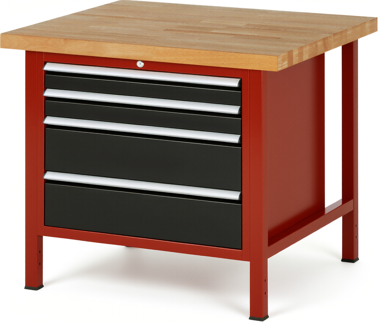 Werkbank Modell 8261 rot - schwarz, BxTxH 1000x900x840-1040 mm,  Buche-Massiv Arbeitsplatte 40 mm,  4 Schubladen mit  Vollauszug 100 % und  SoftClosing
