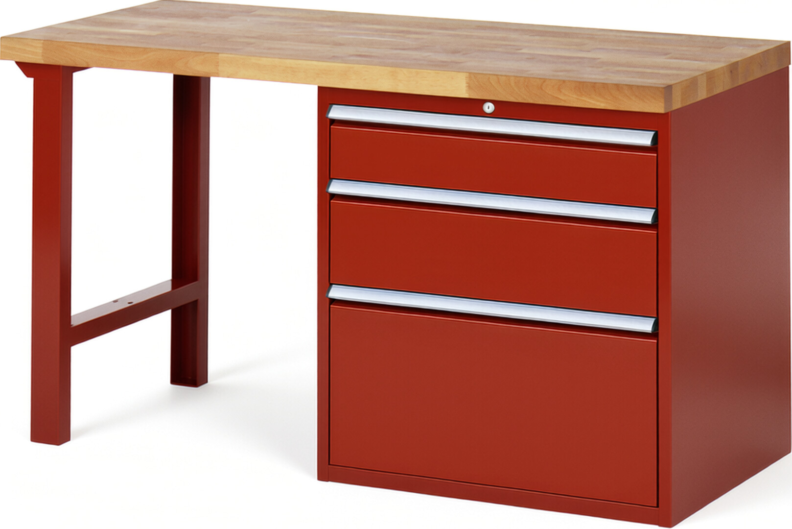 RAU Werkbank rot - Breite 150 cm - Tiefe 70 cm - Höhe 89 cm - Buche-Massiv Arbeitsplatte 40 mm