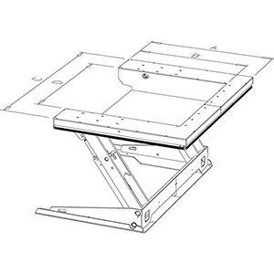 Hub-Neigegerät, Traglast 1500 kg, U-Form-Tischplatte BxT 1200x1270 mm, Nutzhub 820 mm, Bauhöhe 6 mm, Motor 400 V / 0,75 kW