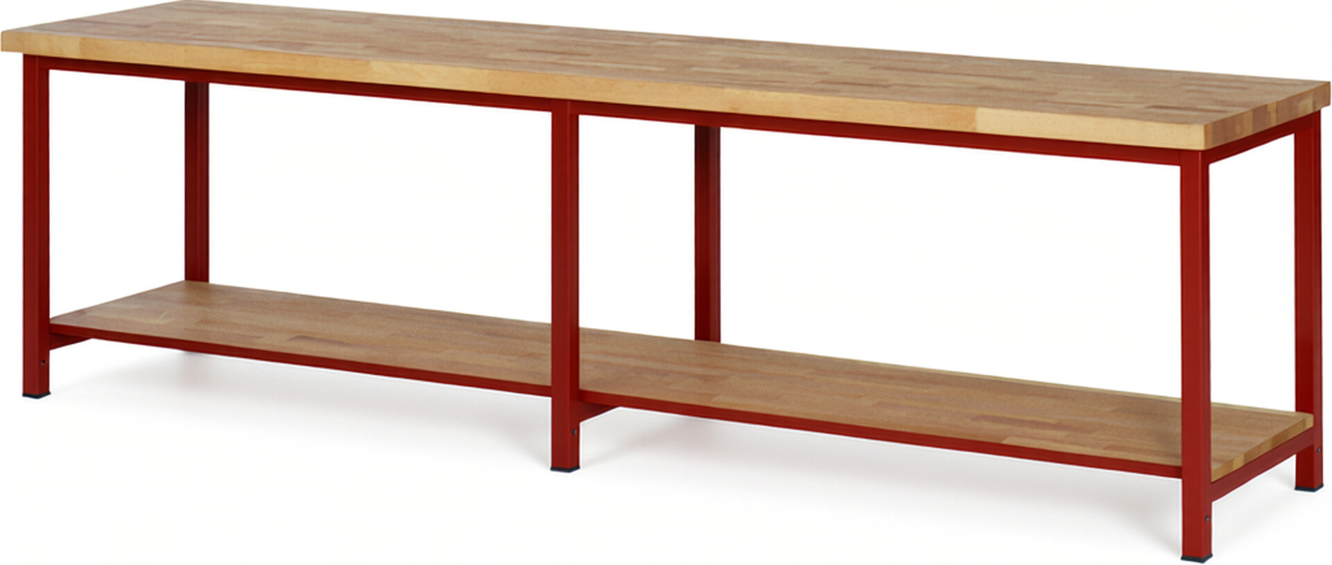 Werkbank Modell 8000 rot, BxTxH 3000x700x840 mm,  Buche-Massiv Arbeitsplatte 40 mm