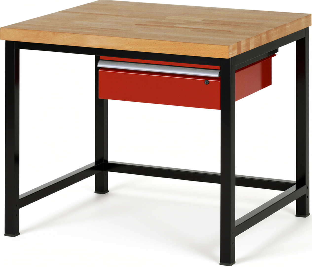 RAU Werkbank schwarz - rot - Breite 100 cm - Tiefe 90 cm - Höhe 104 cm - Buche-Massiv Arbeitsplatte 40 mm