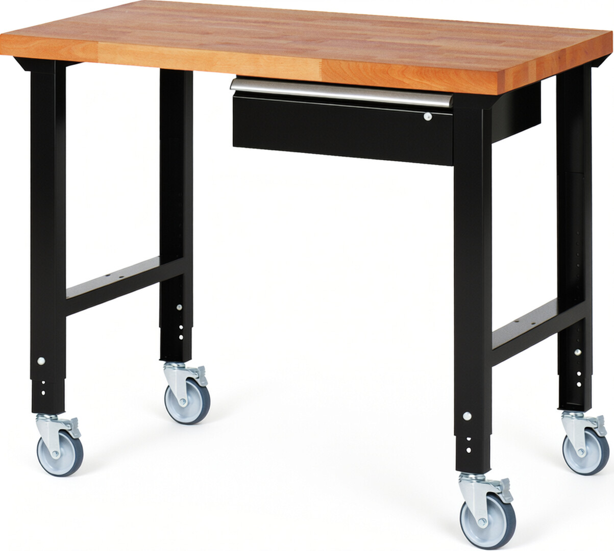 RAU Werkbank schwarz - Breite 125 cm - Tiefe 70 cm - Höhe 100 cm - Buche-Massiv Arbeitsplatte 40 mm